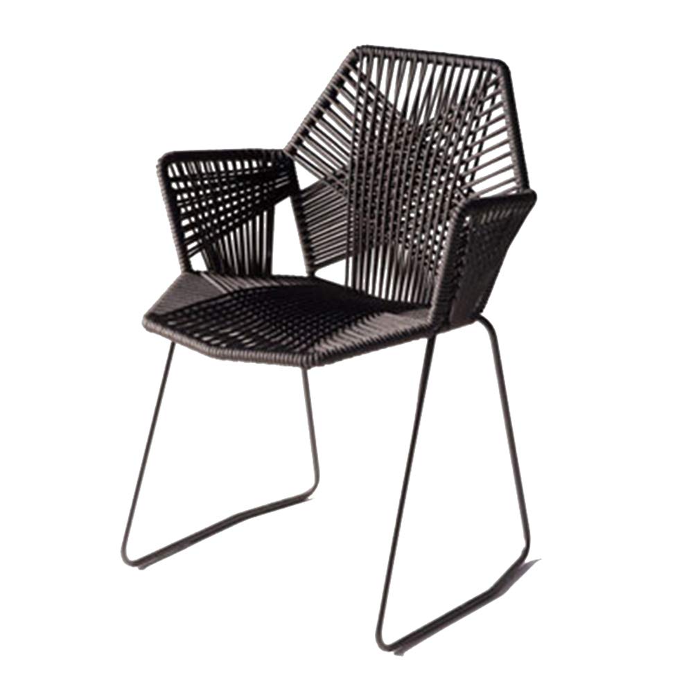 Modern PE Rattan Woven Back Dining Chair with Armrests - Waterproof & Sunproof for Indoor & Outdoor Use - Perfect for Patio, Garden, and Dining Room Decor