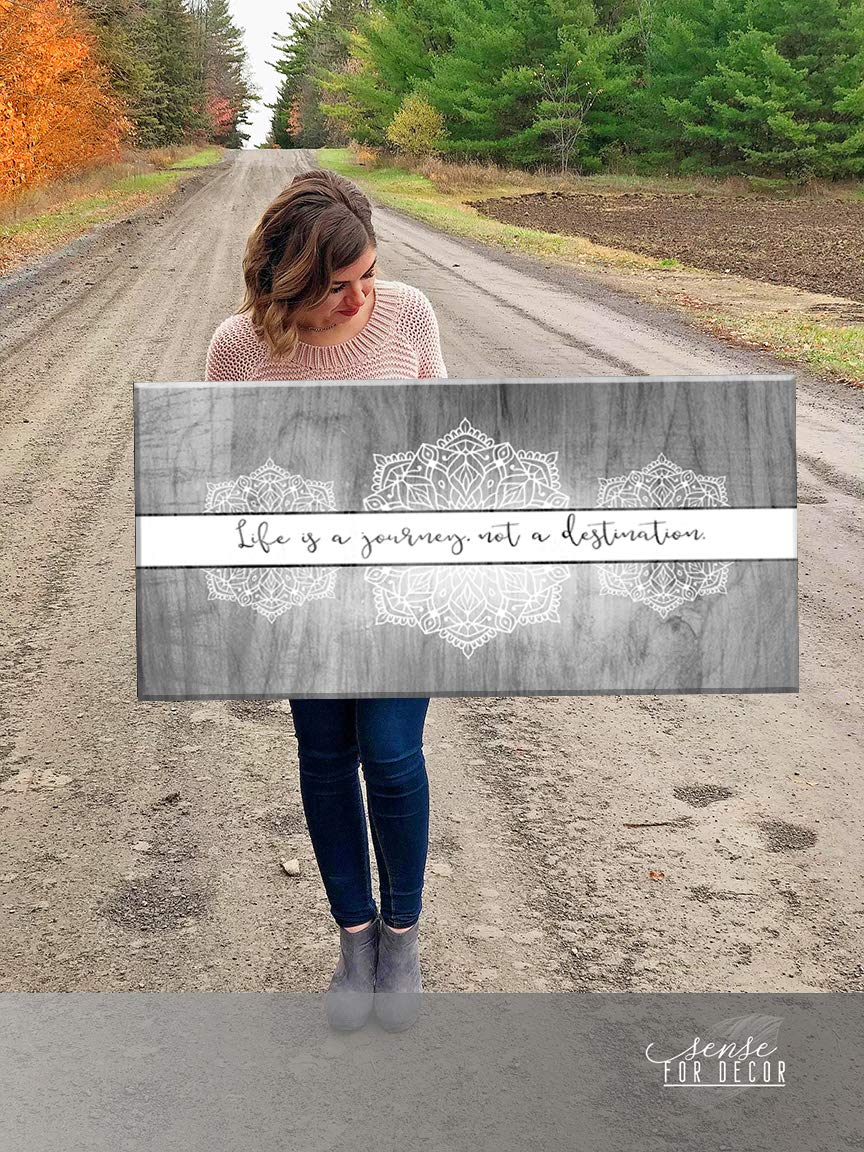 Boho Life Is A Journey Sign - Large Bohemian Floral Canvas Wall Art for Bedroom Decor | Modern Framed Poster with Floral Pattern (60x27 Inches, Light Grey) | Perfect for Living Room, Nursery & Office Wall Decor