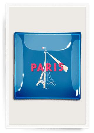 Paris Spotlight Decoupage Glass Tray - Elegant Handcrafted Serving Tray for Dining, Coffee Table Decor, and Gift Giving