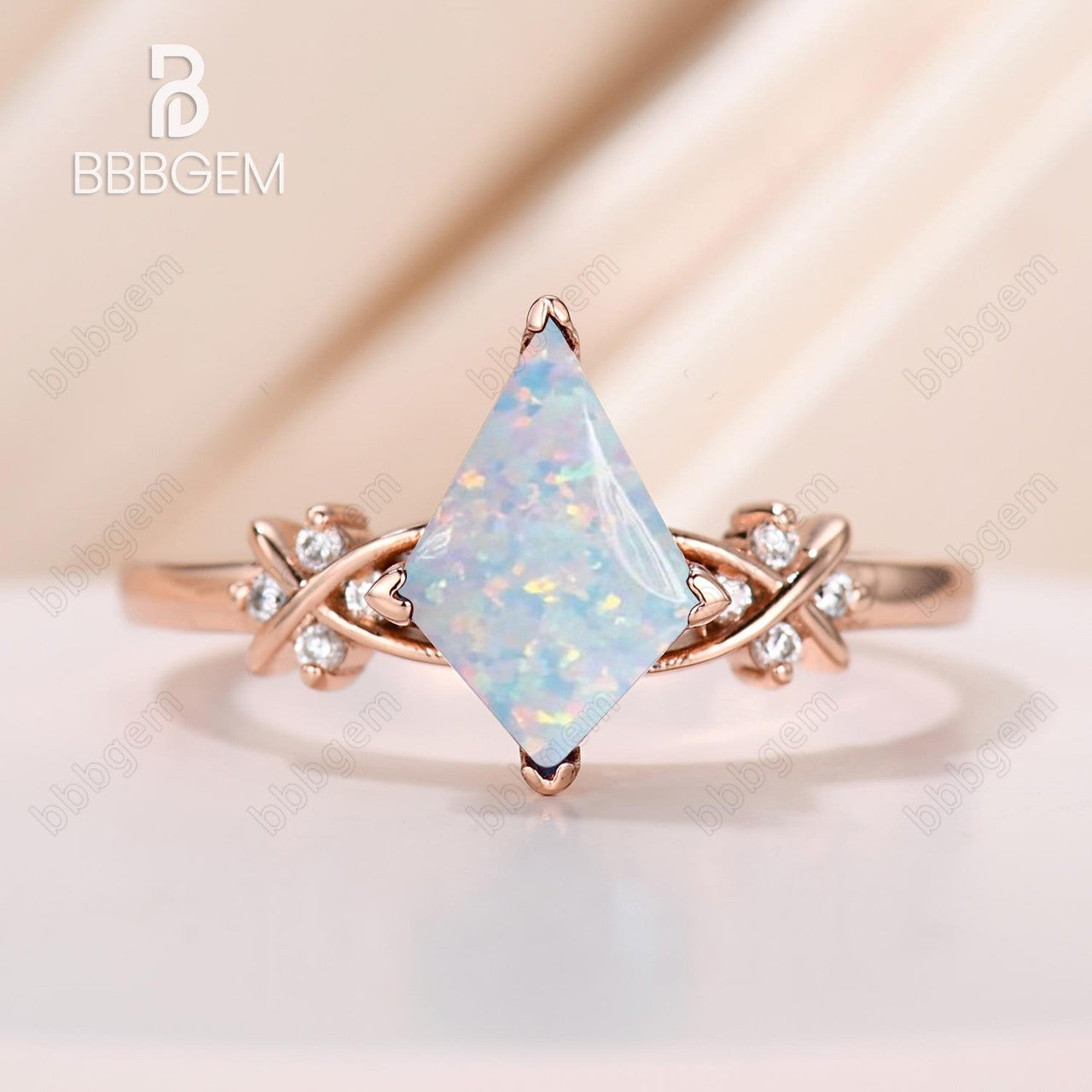 1 Carat Genuine Lab-Created White Opal & Diamond Vintage Kite Engagement Ring – Unique Opal Prong Setting for Weddings, Anniversaries & Special Occasions