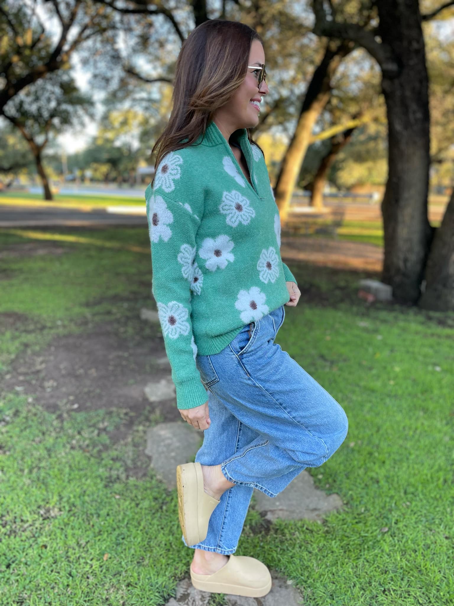 PREORDER: Stylish Flower Powered Half Zip Sweater for Women - 4 Trendy Colors | Perfect for Casual Outfits, Spring Layering & Outdoor Activities