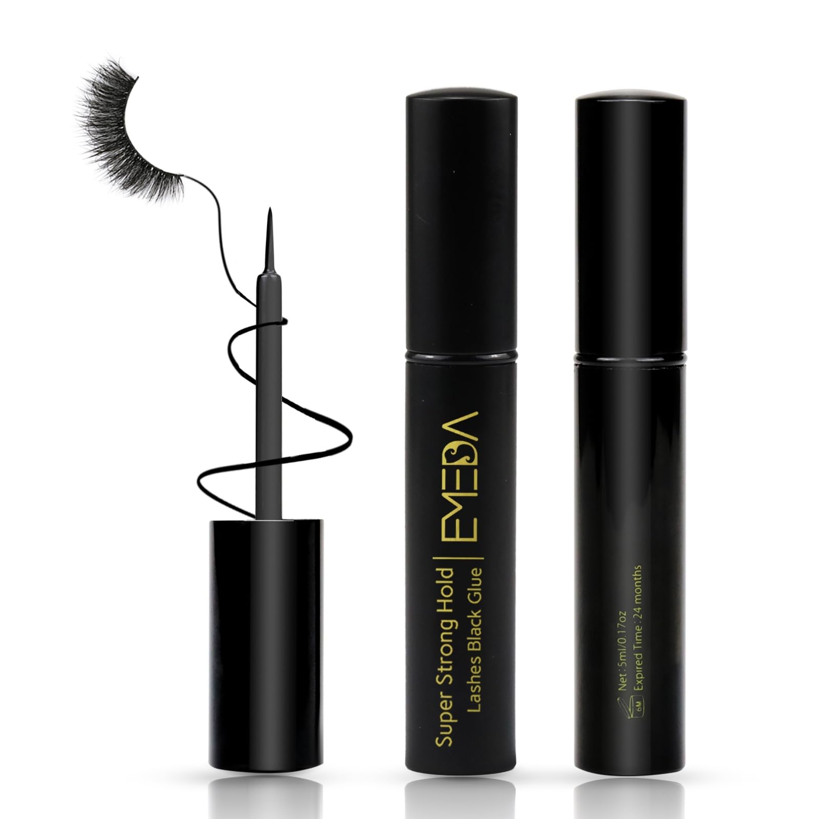 EMEDA 2 Pack Black Eyelash Glue - Super Strong Hold Professional Lash Adhesive, Latex Free & Waterproof - Perfect for False Eyelashes, Lash Extensions & Daily Makeup Application