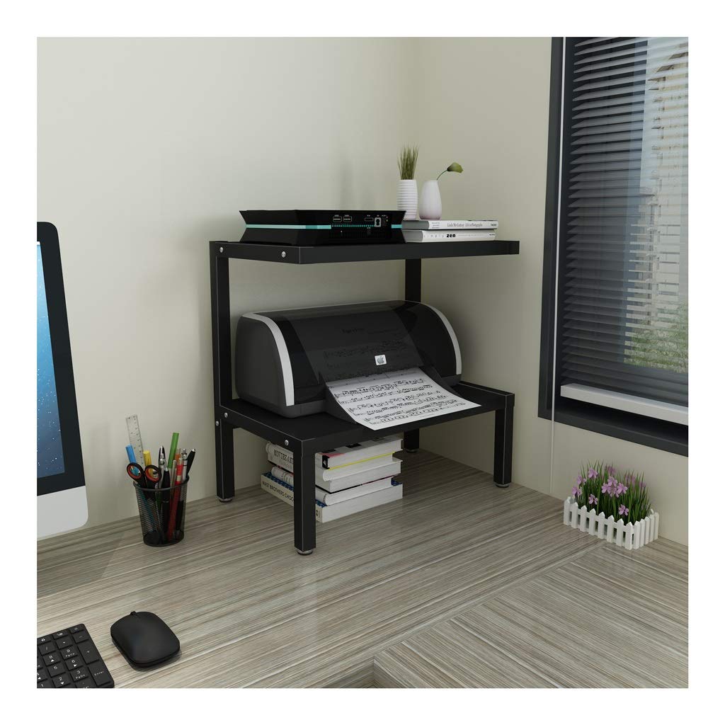 2-Tier Steel & Wood Printer Stand with Storage Shelves - Multi-Purpose Desk Organizer for Fax Machine, Scanner, Files & Books - Perfect for Home Office or Under Desk Organization (Color: C)
