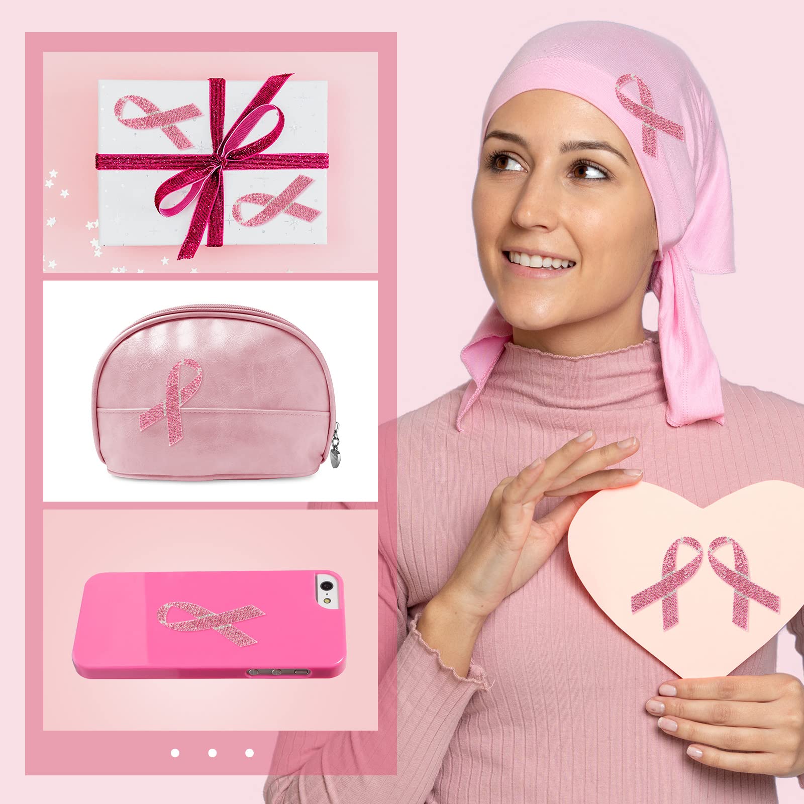 Yilloog 36 Pcs Pink Ribbon Breast Cancer Awareness Iron-On Patches - Self-Adhesive Rhinestone & Embroidered Sew-On Appliques for Clothes, Jeans, Jackets (DIY Craft, Fundraising Events, Survivor Gifts)
