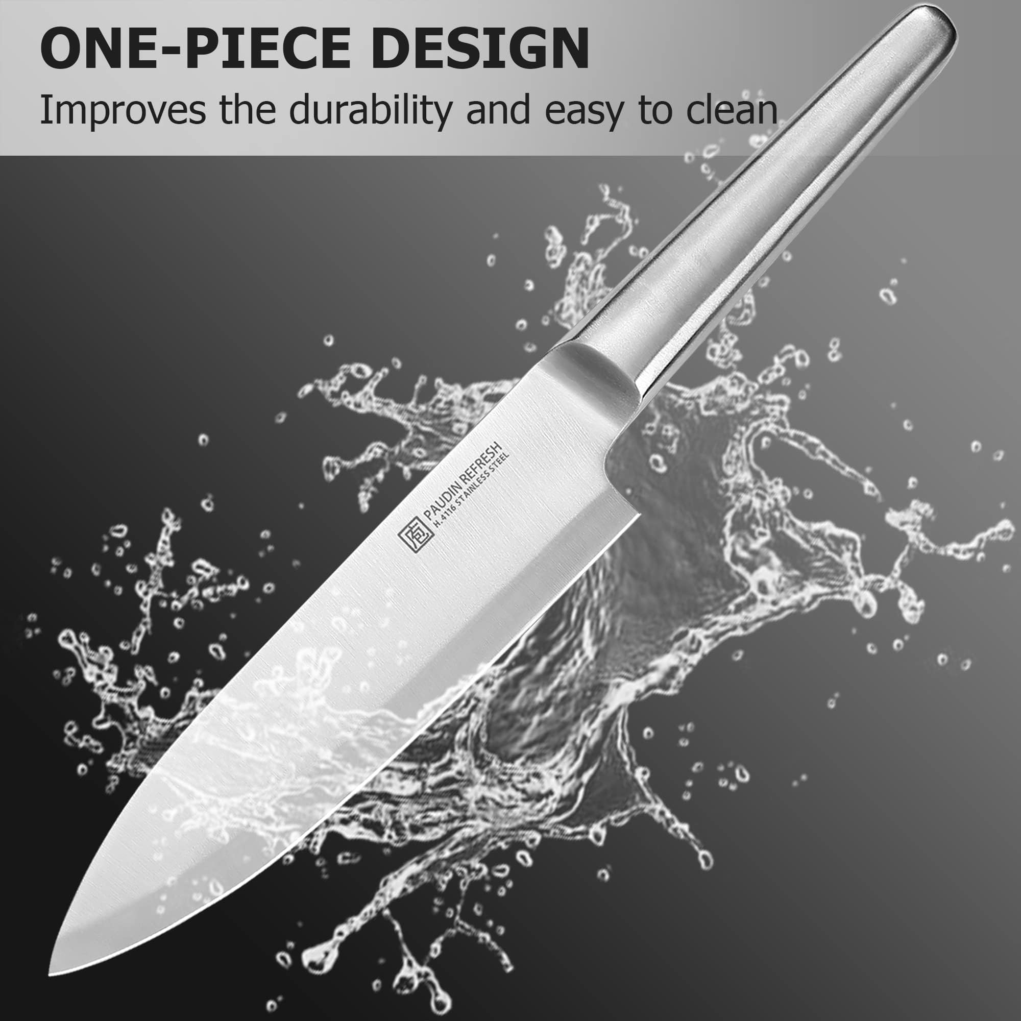 PAUDIN 8-Inch Chef Knife - High Carbon German Stainless Steel Kitchen Knife - Ultra Sharp Professional Chef's Knife with Ergonomic Hollow Handle - Perfect for Slicing, Dicing & Chopping Vegetables, Meat & Fruits (Silver)