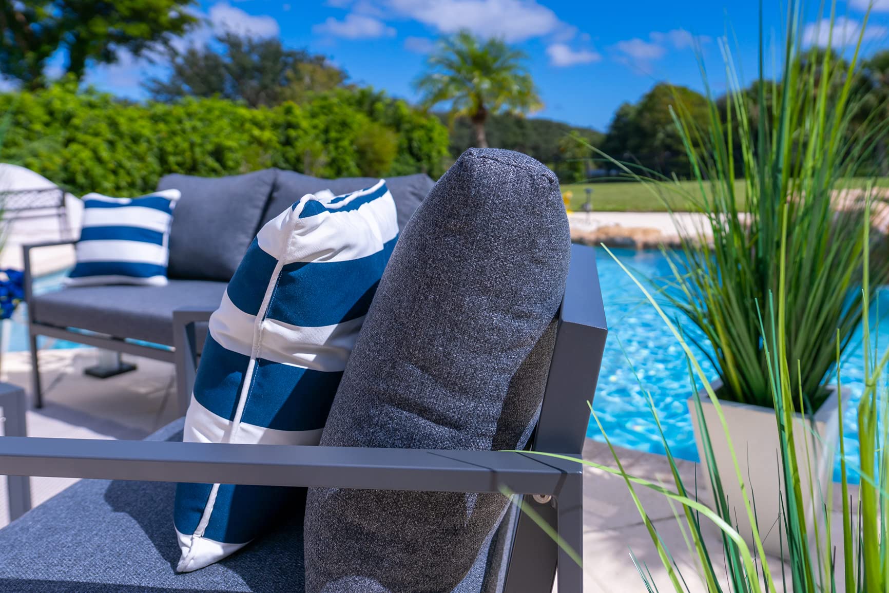 Juno 4-Piece Aluminum Outdoor Patio Furniture Set - Charcoal Gray Conversation Sofa with Loveseat, 2 Armchairs & Coffee Table - Perfect for Garden, Backyard, Poolside & Terrace Relaxation