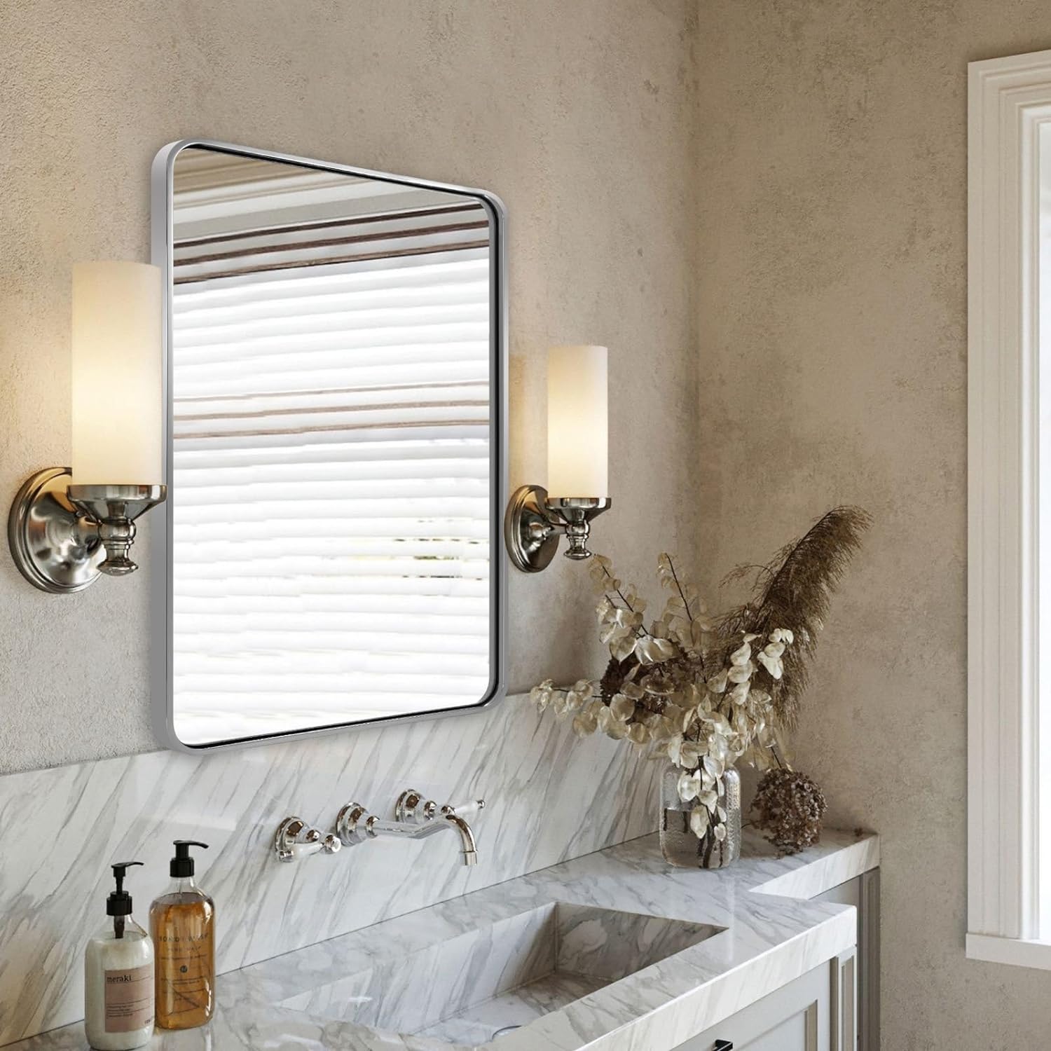Modern Bold Framed Rectangle Wall Mirror - Bathroom Decor, Open Box Like New | Perfect for Vanity, Hallway & Bedroom Decor