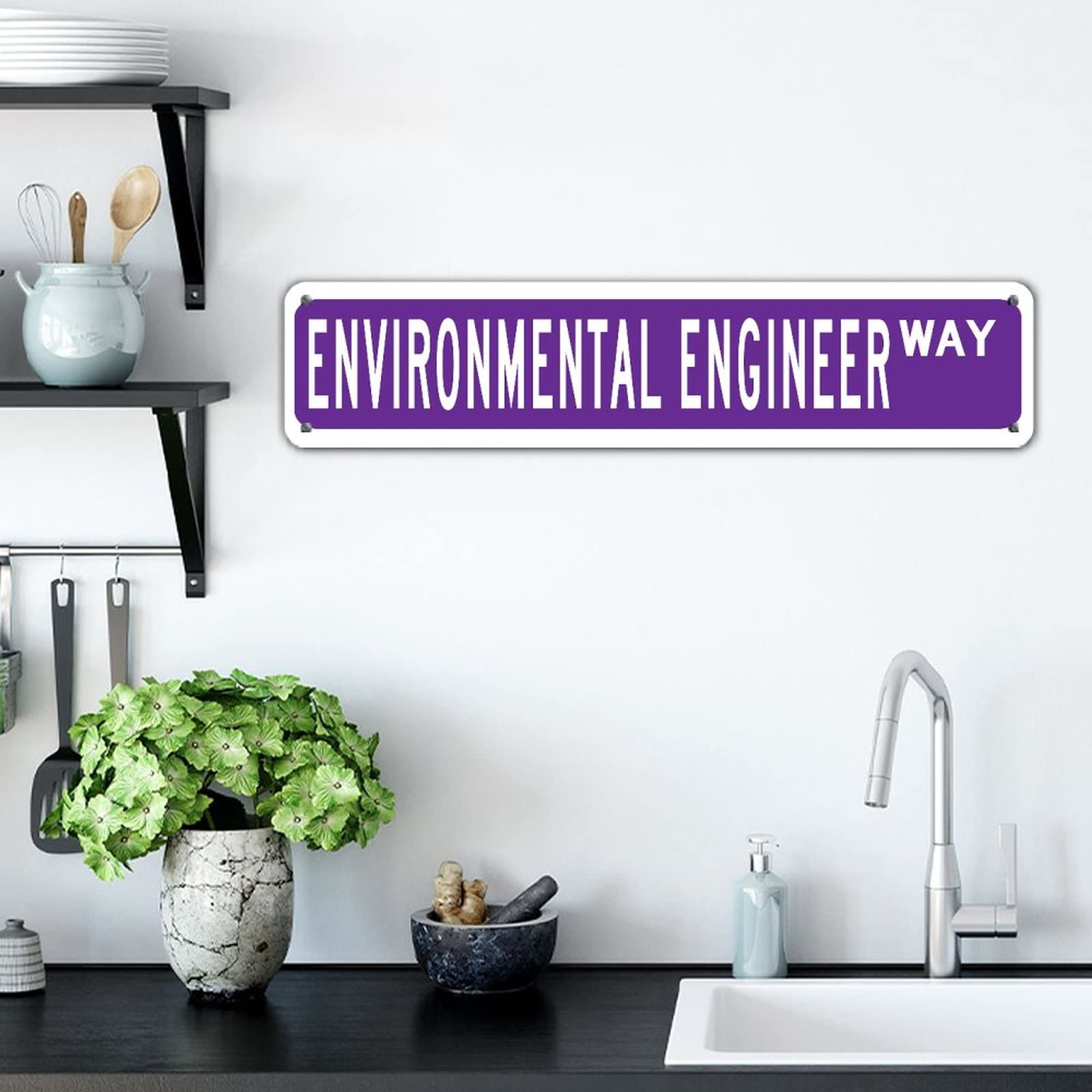 Custom Rustic Purple Metal Wall Sign - Durable 4x18 Inch Weather-Resistant Office Decor for Garage, Restaurant & Indoor/Outdoor Use | Environmental Engineer Career Gift & Street Style Home Decoration