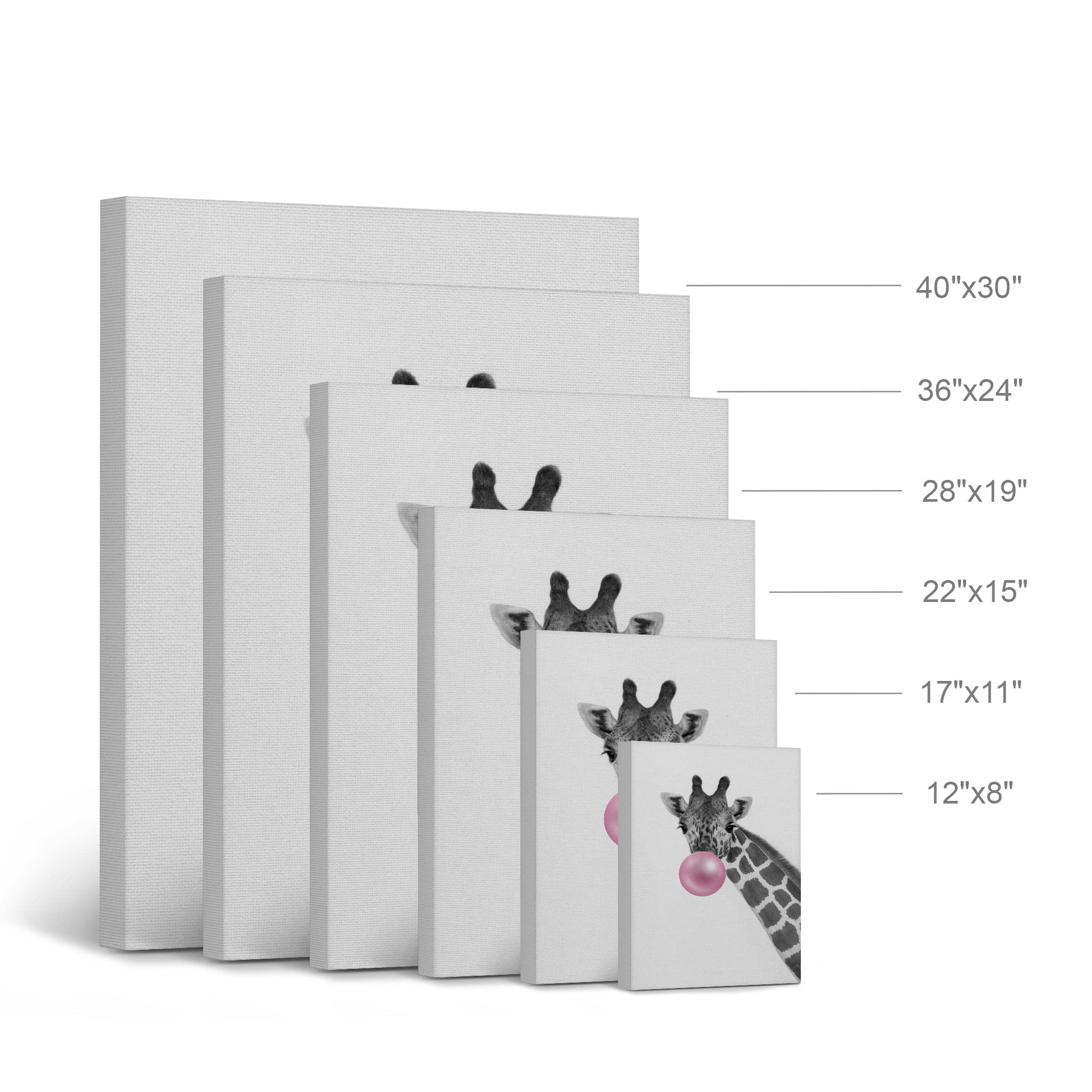 Smile Art Design Giraffe Animal Canvas Print - Pink Bubble Gum Art, Black & White Wall Decor for Nursery, Kids Room - Handmade in USA, 40x30 Inch, Ready to Hang - Perfect for Baby Showers, Children's Bedrooms & Playroom Decor