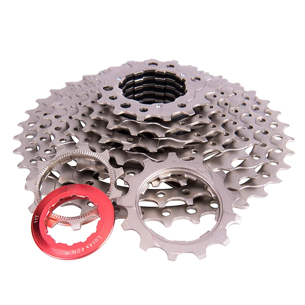 HttKse 9 Speed Bike Cassette 11-36T - Compatible with Mountain Bikes, Road Bicycles & BMX - Durable Freewheel Flywheel for Smooth Shifting - Silver Red (One Size) - Perfect for Trail Riding, Commuting & Urban Cycling