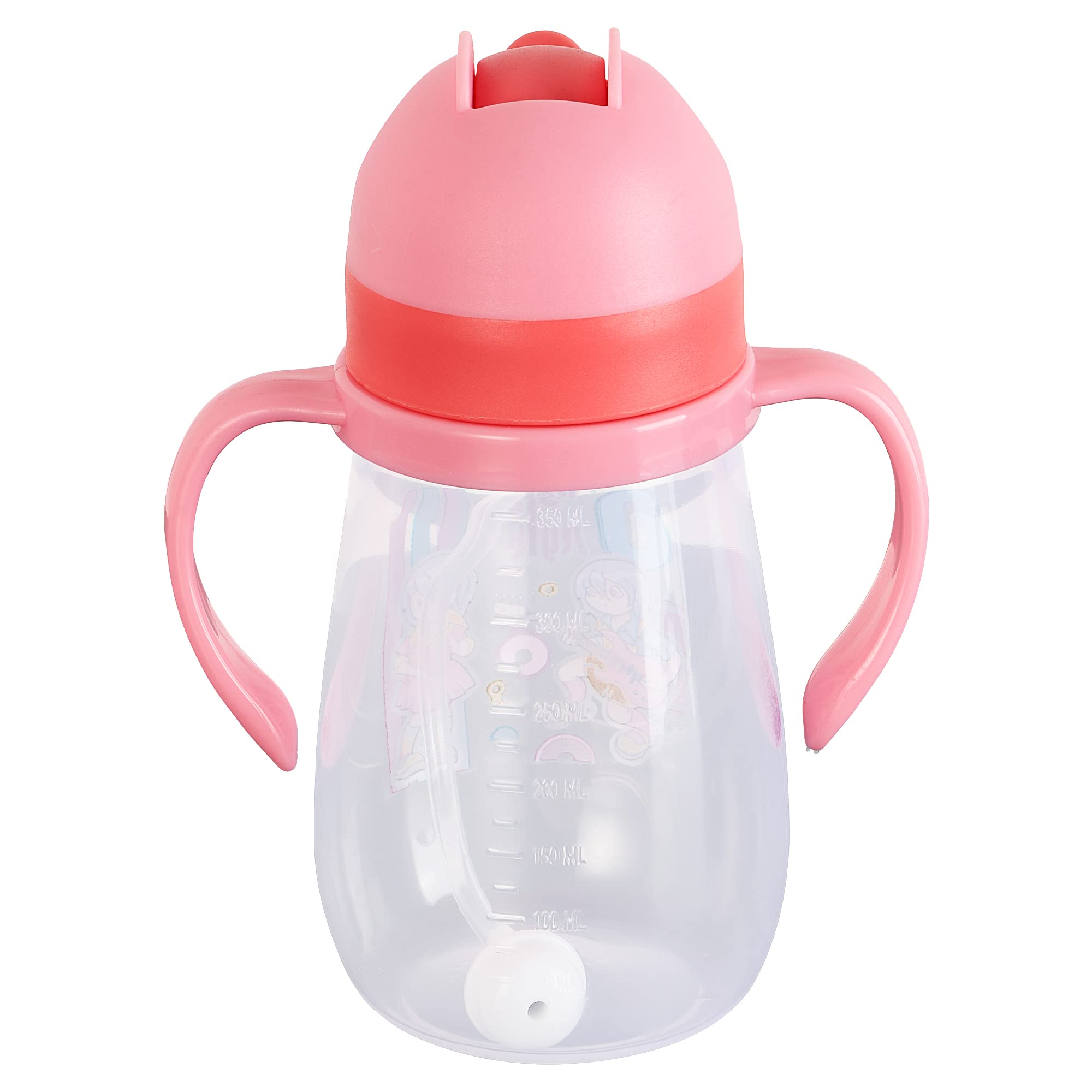 Zerya Little Champ Spill-Proof Sipper Cup - 350ml Transparent Water Bottle with Gravity Ball Straw & Handle for Toddlers - BPA-Free, Leak-Proof Design - Ideal for Travel, Daycare, and On-the-Go Hydration (Pink)