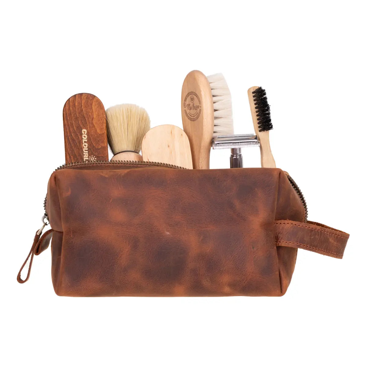 Vintage Distressed Brown Leather Dopp Kit Bag - Travel Toiletry Organizer for Men | Perfect for Gym, Camping & Business Trips