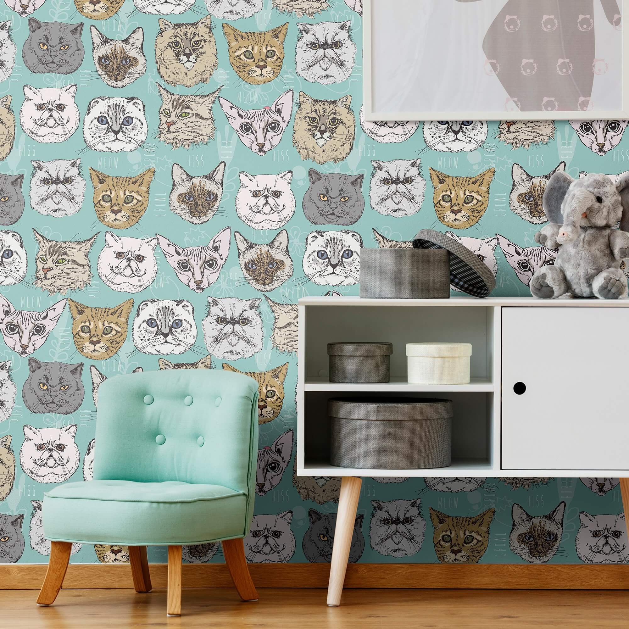 Blue and Grey Animals Peel and Stick Removable Wallpaper for Kids - Nursery, Bedroom, Playroom Decoration - Self-Adhesive Easy to Apply and Remove Wallpaper