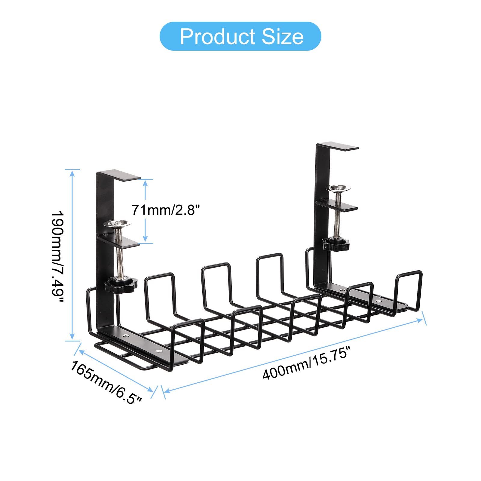 PATIKIL Under Desk Cable Management Tray - Black Wire Organizer for Office & Home - Keep Wires Neat Under Computer Desk, Gaming Setup & Home Theater