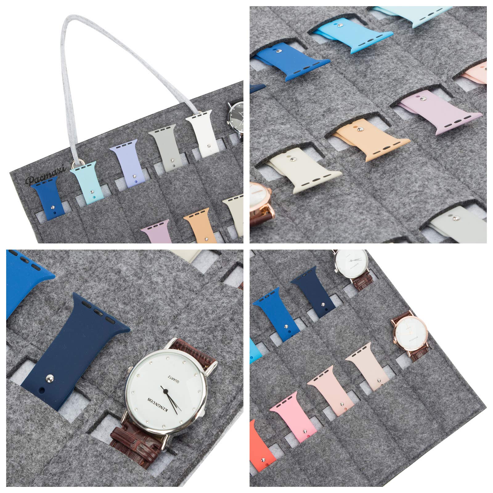 PACMAXI Expandable Watch Band Hanging Storage Organizer - Holds 24 Watches, Fits Most Watch Band Sizes - Grey Watch Display Roll for Watch Straps & Accessories - Perfect for Home, Retail Store & Travel Watch Organization