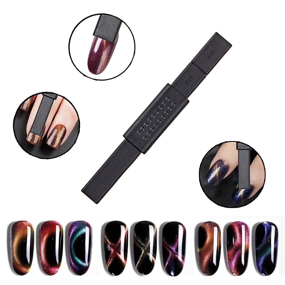 TWIREY 2Pcs Acrylic 3D Cat Eye Nail Art Magnetic Wand - Double Head Magnet Pen for UV Gel Nail Polish, DIY Manicure Tools & Accessories - Perfect for Salon, Home Nail Art & Professional Nail Designs