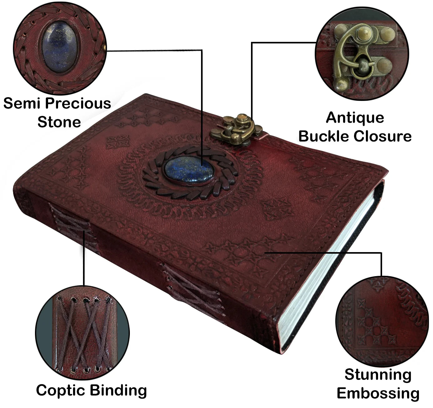 Premium Leather Journal Notebook with Lined Pages & Semi-Precious Stone - Perfect for Writing, Sketching & Gift Giving