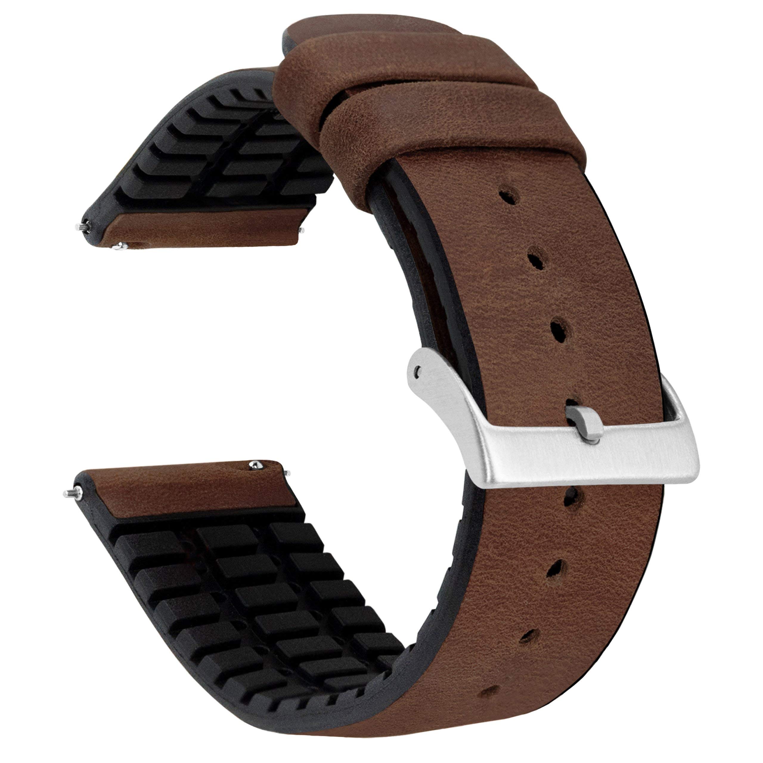 BARTON Leather Rubber Hybrid Watch Bands - Quick Release 18-22mm for Men & Women - Casual & Dress Wear