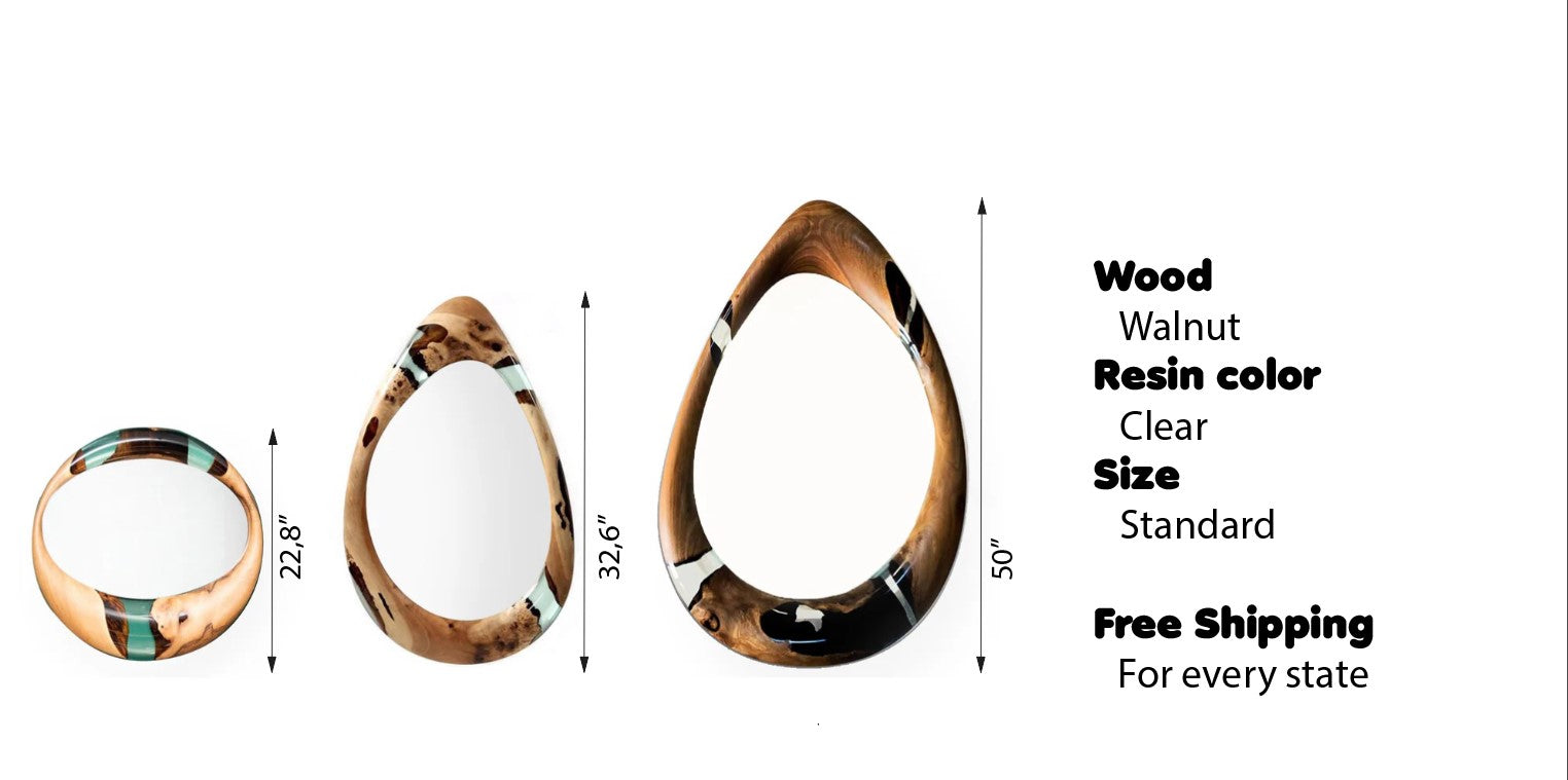 Handmade Epoxy Resin and Walnut Wood Wall Mirror - Unique Home Decor for Living Room, Bedroom & Bathroom