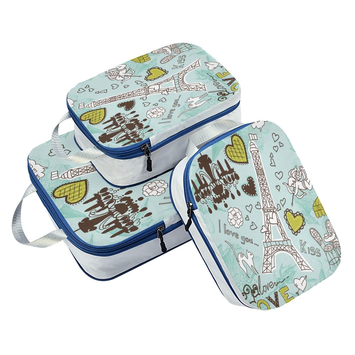 MNSRUU Packing Cubes Set of 3 - Paris Tower Themed Compression Travel Organizer Bags for Suitcases | Perfect for Business Trips, Vacations & Weekend Getaways