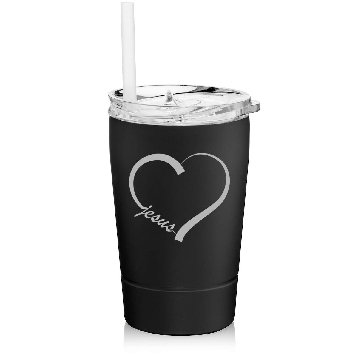 12 oz Stainless Steel Vacuum Insulated Tumbler with Straw - Double Wall Insulated Coffee Travel Mug, Black Heart Jesus Design - Perfect for Hot & Cold Drinks, Office, Gym, Travel & Outdoor Activities