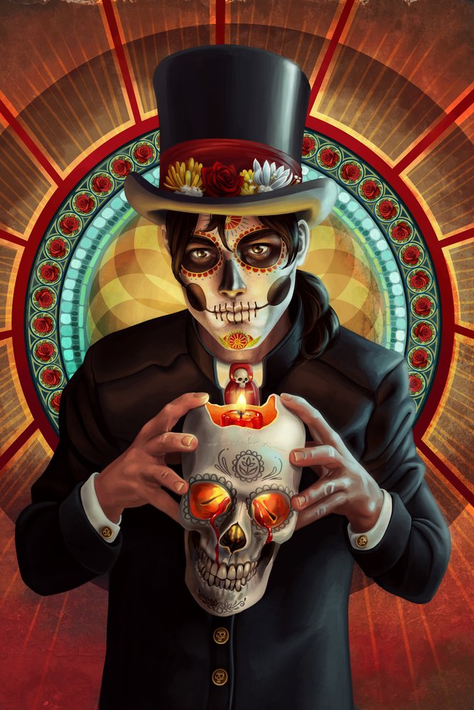 Day of the Dead Metal Wall Art - 12x18 Gallery Quality Aluminum Decor with Man and Candle Design - Perfect for Halloween, Dia de los Muertos, or Gothic Home Decor