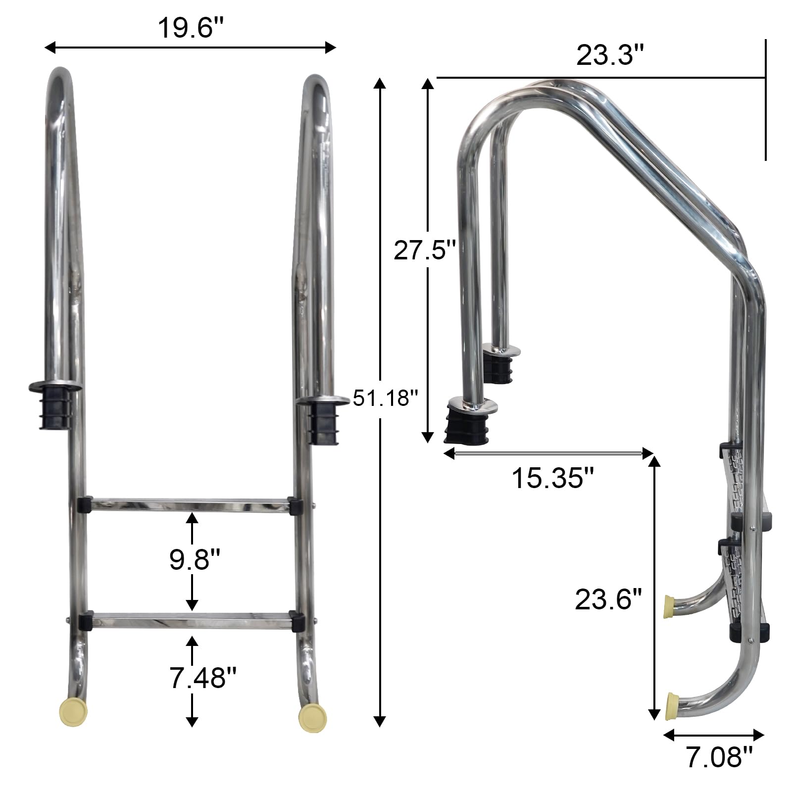 DOEL 2-Step Stainless Steel Pool Ladder for In-Ground Swimming Pools | 304 Stainless Steel | Non-Slip Design | 440lb Weight Capacity | Perfect for Easy Pool Entry & Exit, Backyard Swimming Safety