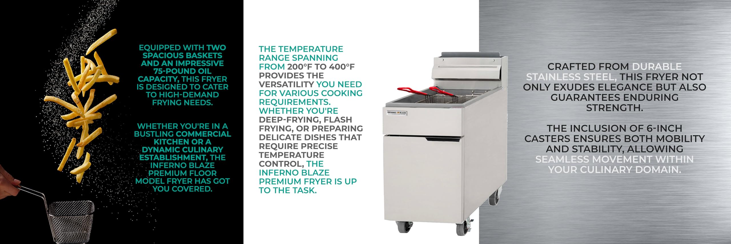 Inferno Blaze Premium IBP-GF-75-NG 75 lb Natural Gas Floor Model Fryer | 170,000 BTU Commercial Deep Fryer | ETL & NSF Certified Stainless Steel | Ideal for Restaurants, Food Trucks & Catering Businesses