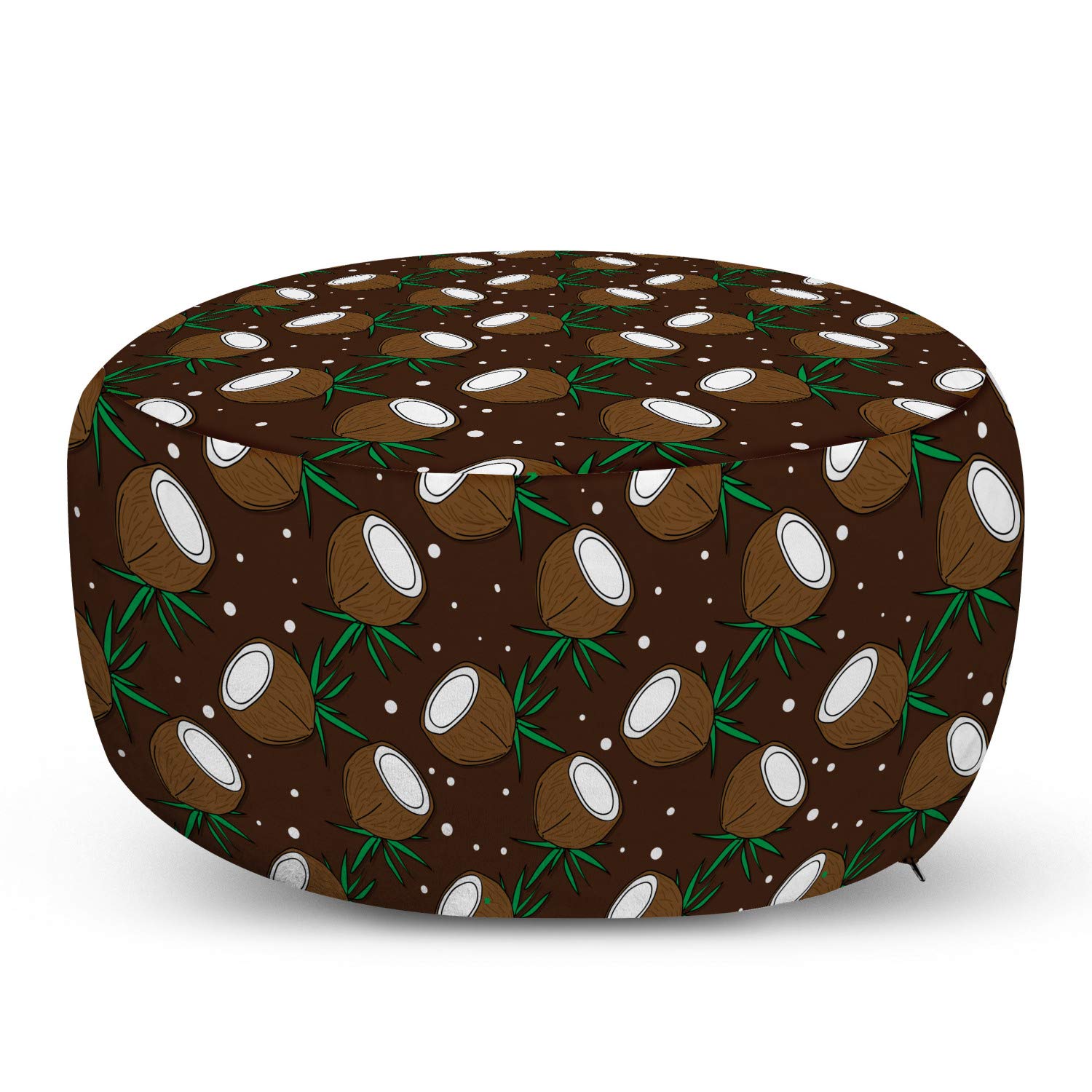 Ambesonne Chocolate Brown Pouf Cover with Zipper - Tropical Coconut & Dot Pattern Decorative Pillow Case 30x17.3 Inch - Soft Fabric Unstuffed Ottoman Slipcover for Living Room, Bedroom, or Patio Decor
