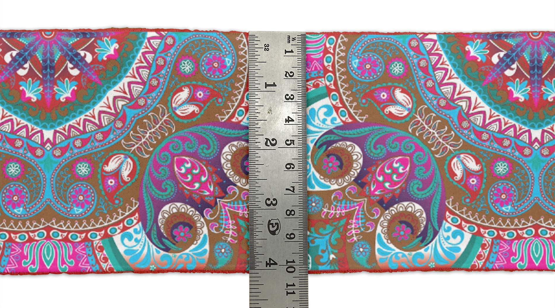 Brown Paisley & Mandala Kaleidoscope Printed Velvet Ribbon Trim - 9 Yards x 4 Inches Wide - Premium Sewing Lace for DIY Crafts, Scrapbooking, Costume Design & Home Decor Accessories