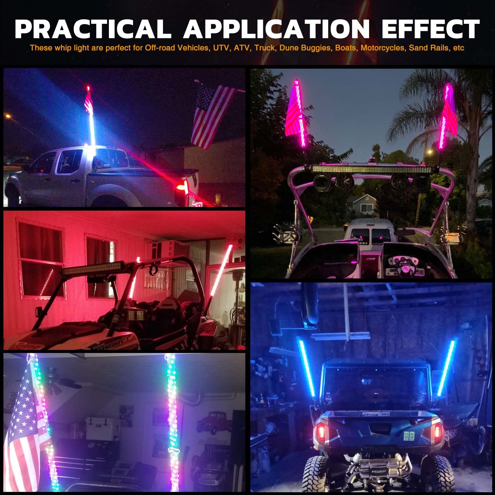 DREAMIZER LED Whip Lights for ATV UTV - 3ft Spiral Rock Lights with Flags for RZR Can-Am X3 Ranger Wrangler JK - 2 Pack - Perfect for Off-Roading, Night Riding & Trail Adventures