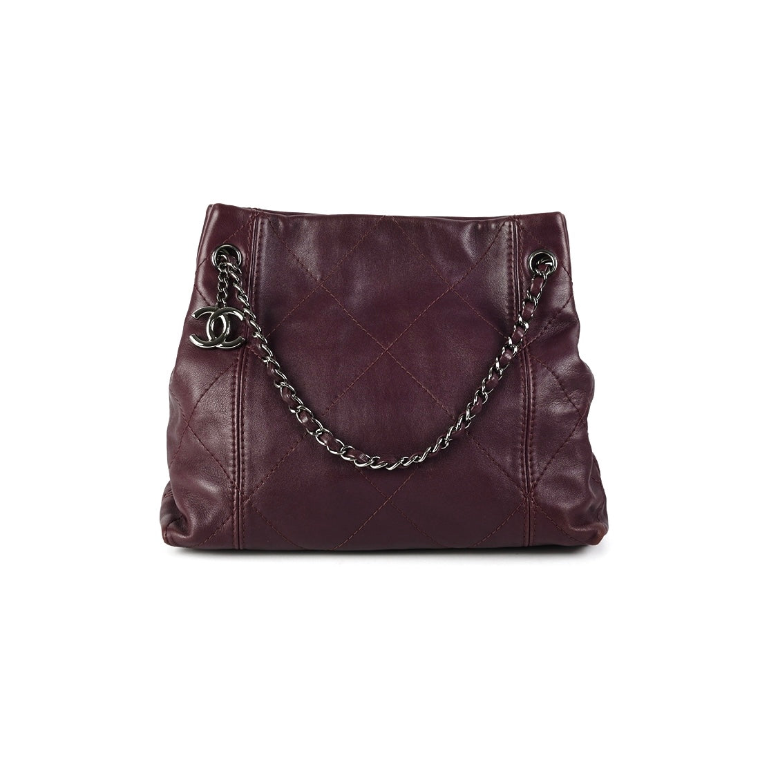 Chanel Quilted Leather Tote Bag for Women - Dark Burgundy/Purple Crossbody Handbag - Luxury Designer Purse for Work, Travel & Everyday Use