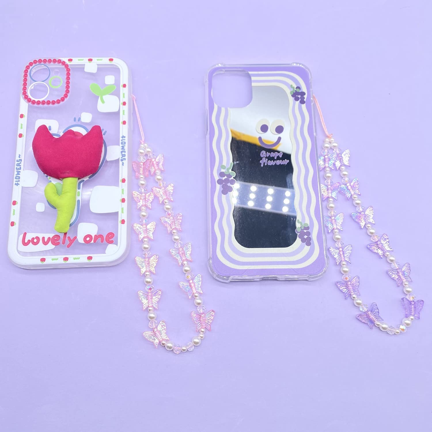 1-2 PCS Natural Stone Beaded Phone Lanyard - Handmade Colorful Butterfly Charm Keychain for Women & Girls | Perfect for Phone Accessories, Gifts, and Fashion Jewelry