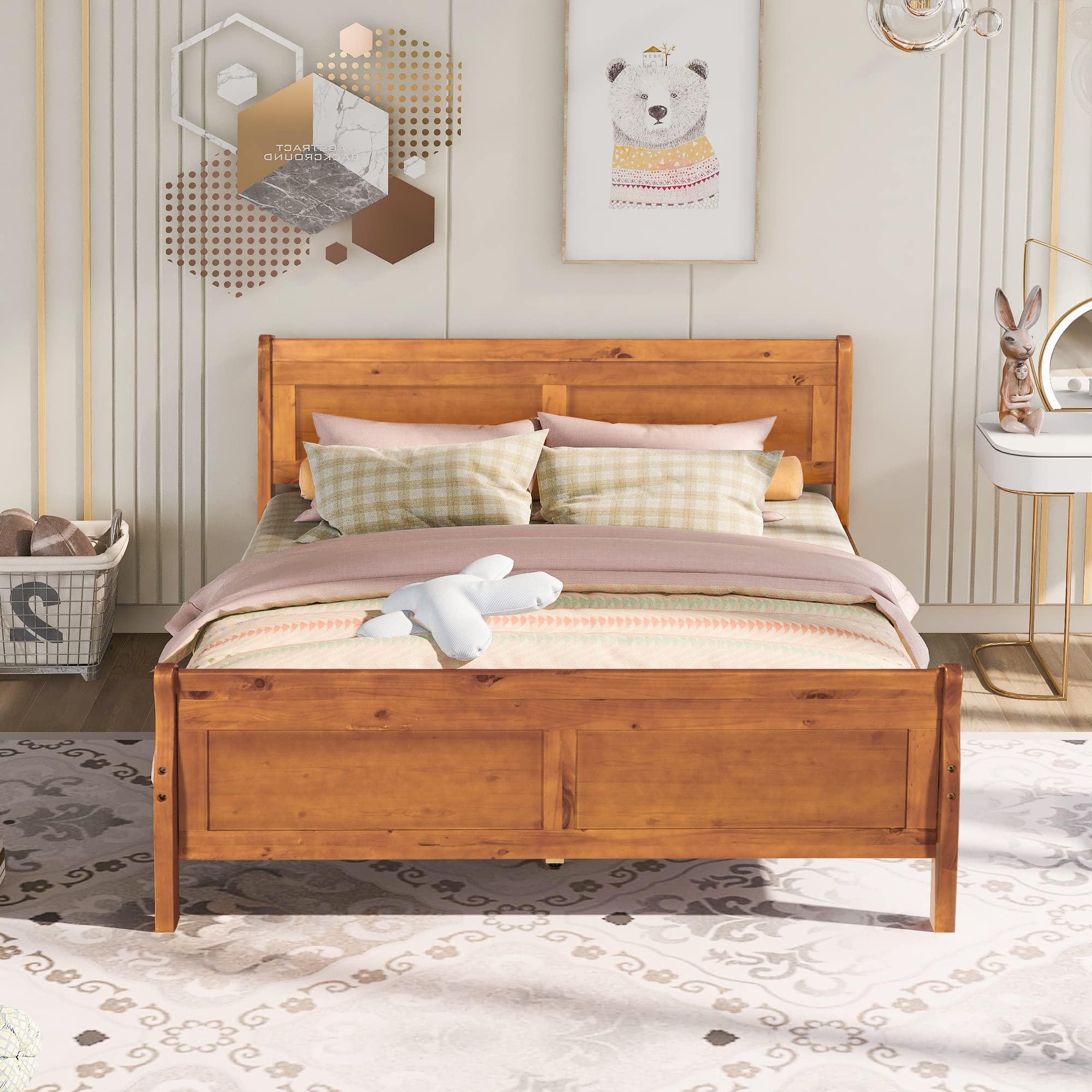 Harper & Bright Designs Queen Size Wooden Platform Bed Frame with Headboard & Slats - No Box Spring Needed - Sturdy Support Legs for Bedroom, Guest Room & Dorm