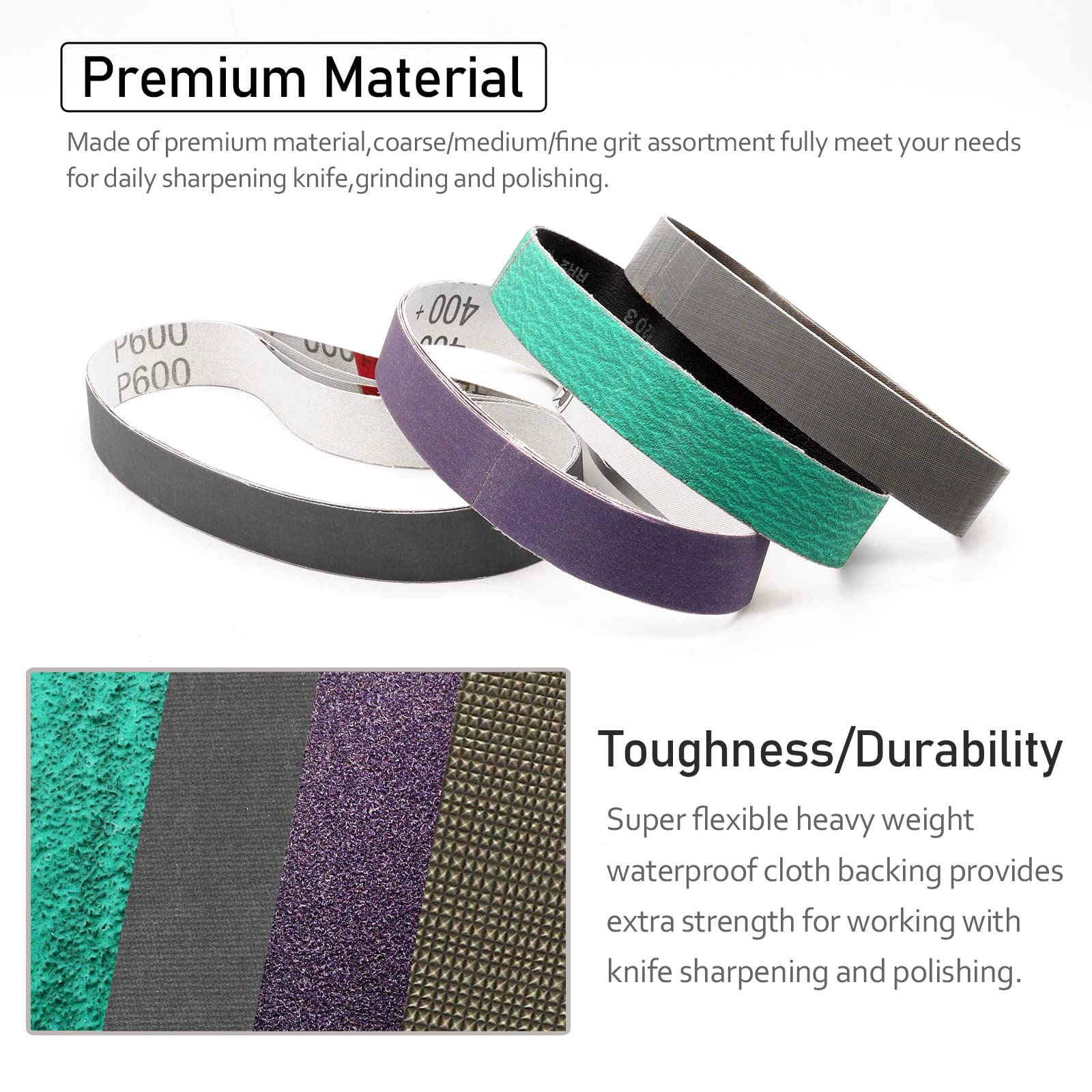 1 x 18 Inch Sanding Belts for Knife Sharpening - 12-Pack Grit Kit (120, 240, 400, 600, 1000, 2500) - Compatible with Work Sharp Blade Grinder & Ken Onion Edition Knife Sharpener - Perfect for DIY Knife Maintenance, Woodworking, and Metal Polishing