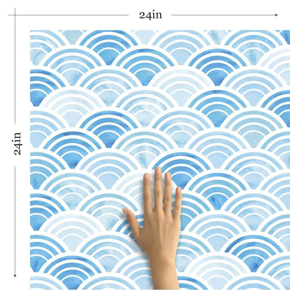 Blue and White Geometric Circles Peel and Stick Removable Wallpaper - Self-Adhesive Decorative Wall Covering for Bedroom, Living Room, Nursery & Home Office