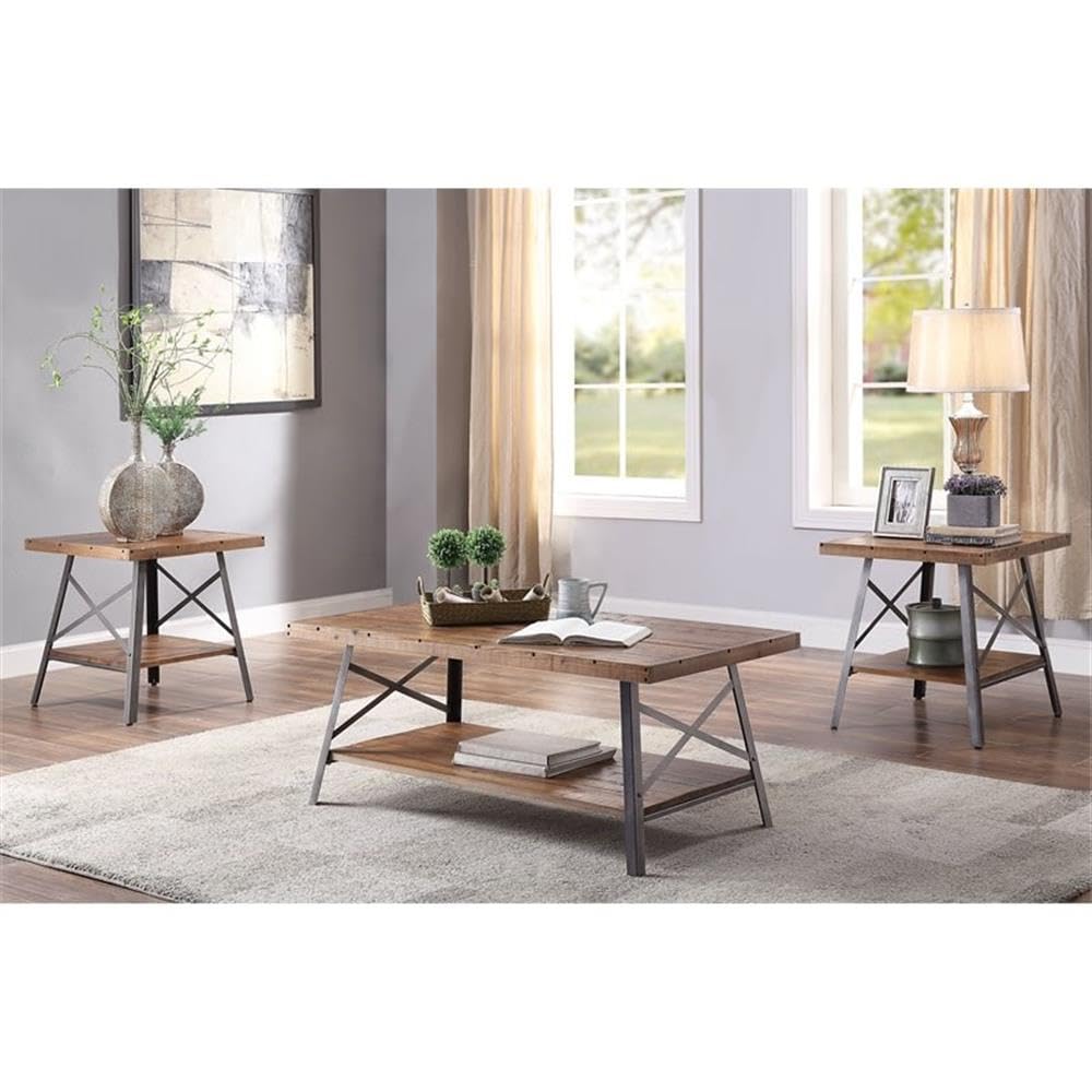Acme Ikram Rectangular Wooden Coffee Table - Weathered Oak & Black Finish - Modern Living Room Furniture for Home Decor & Small Space