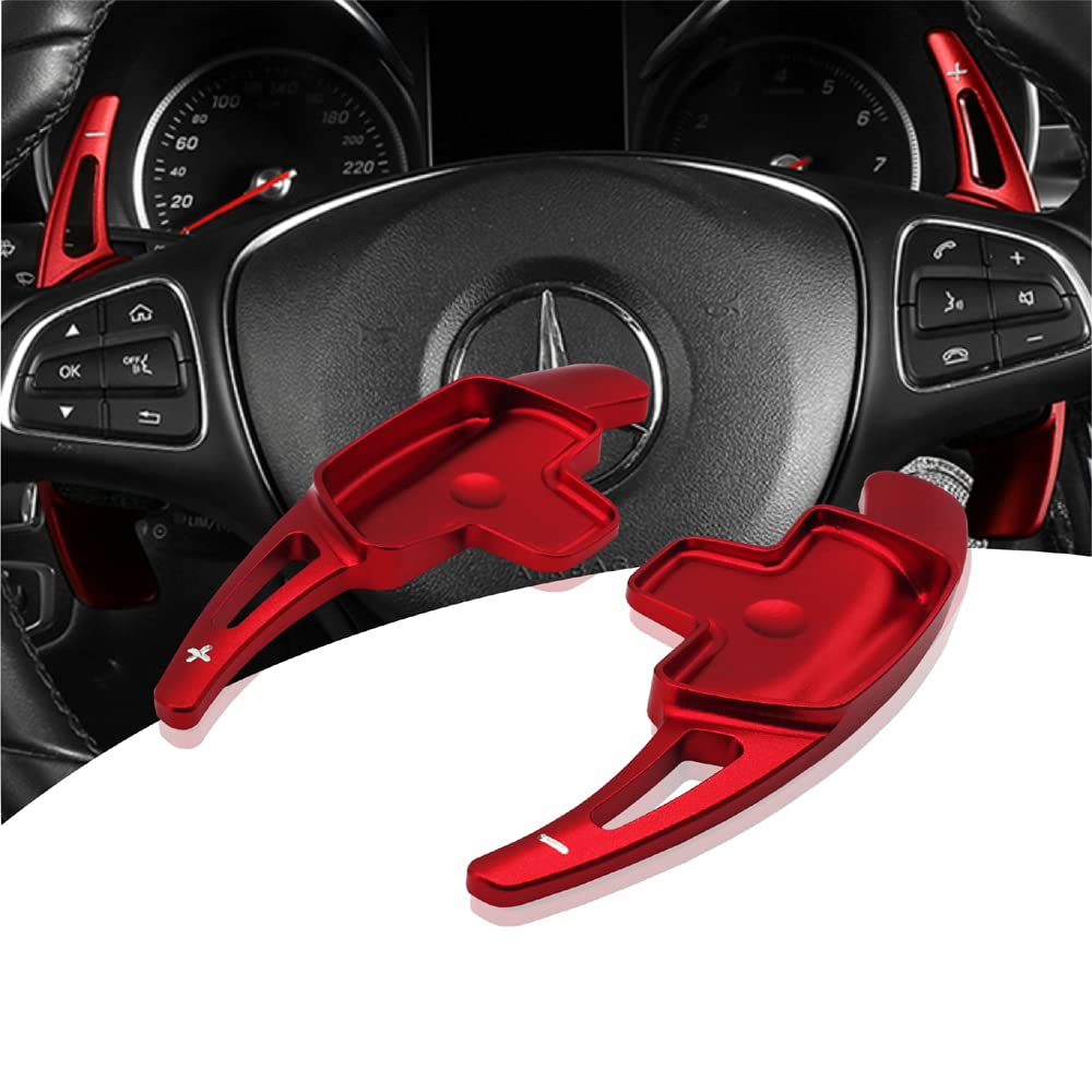 NYZAUTO Aluminum-Alloy Steering Wheel Paddle Shifter Extension for Mercedes Benz A/B/C/CLA/CLS/E/G/GL/GLA/GLC/GLE/GLS/Metris/S/SL/SLC Class (Model B-Red) - Enhance Driving Performance & Sporty Feel