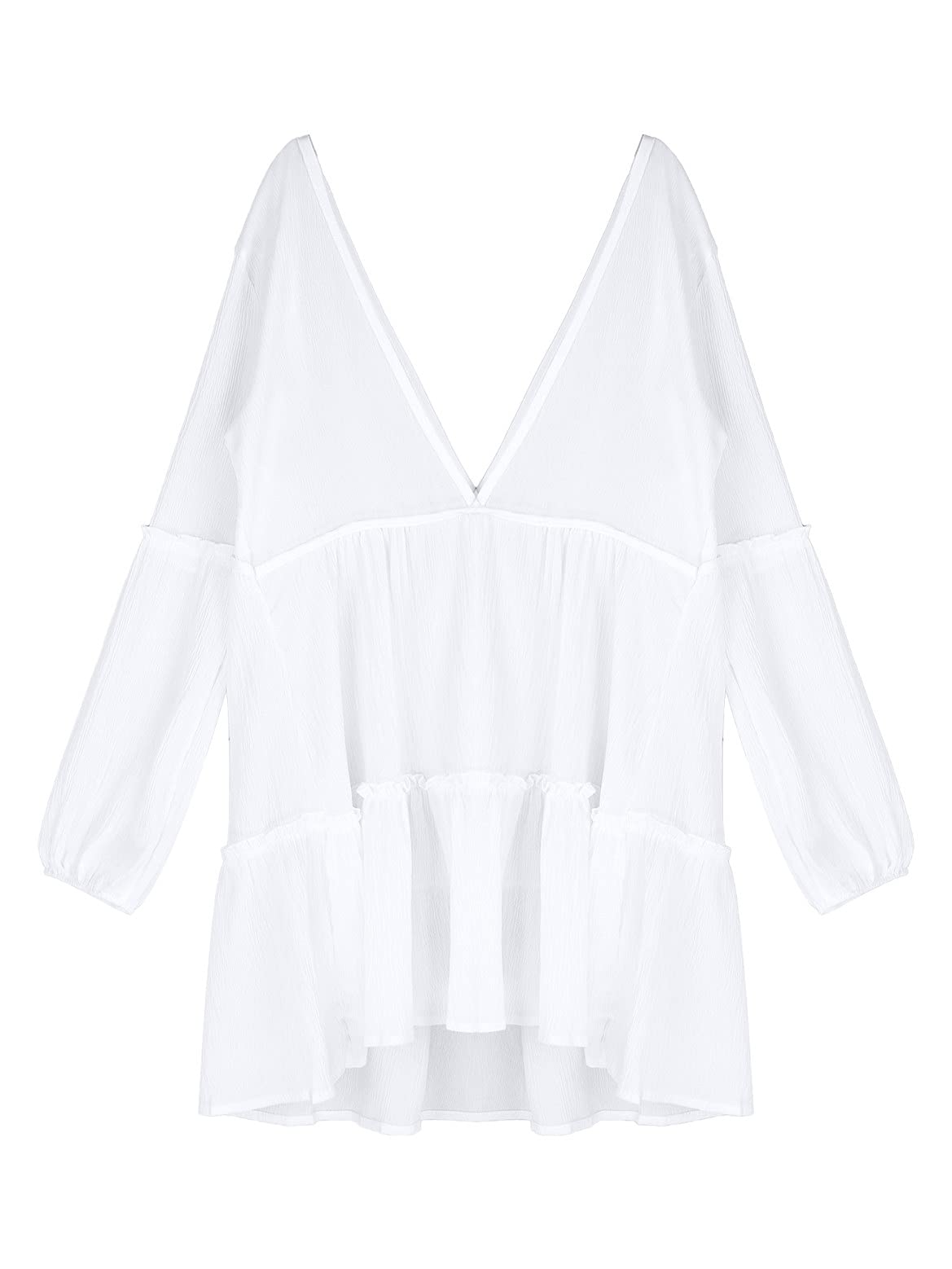 Moily Women's Deep V Neck Long Sleeve Backless Dress - Elegant Ruffled Swing Midi Dress for Casual Wear, Date Night & Party Outfits