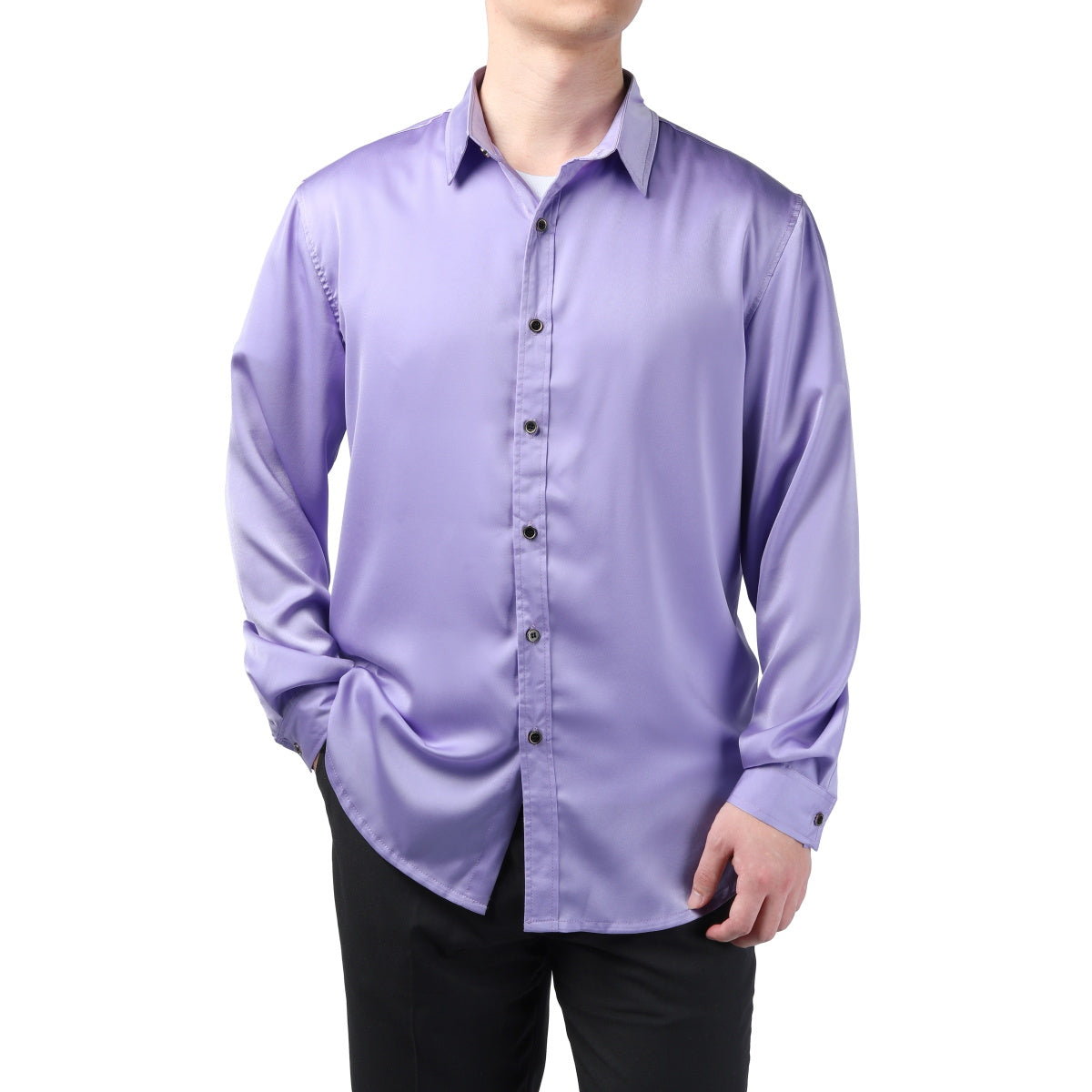 Premium Solid Color Men's Dress Shirt - Elegant Purple Business Casual Shirt for Office, Wedding & Formal Events