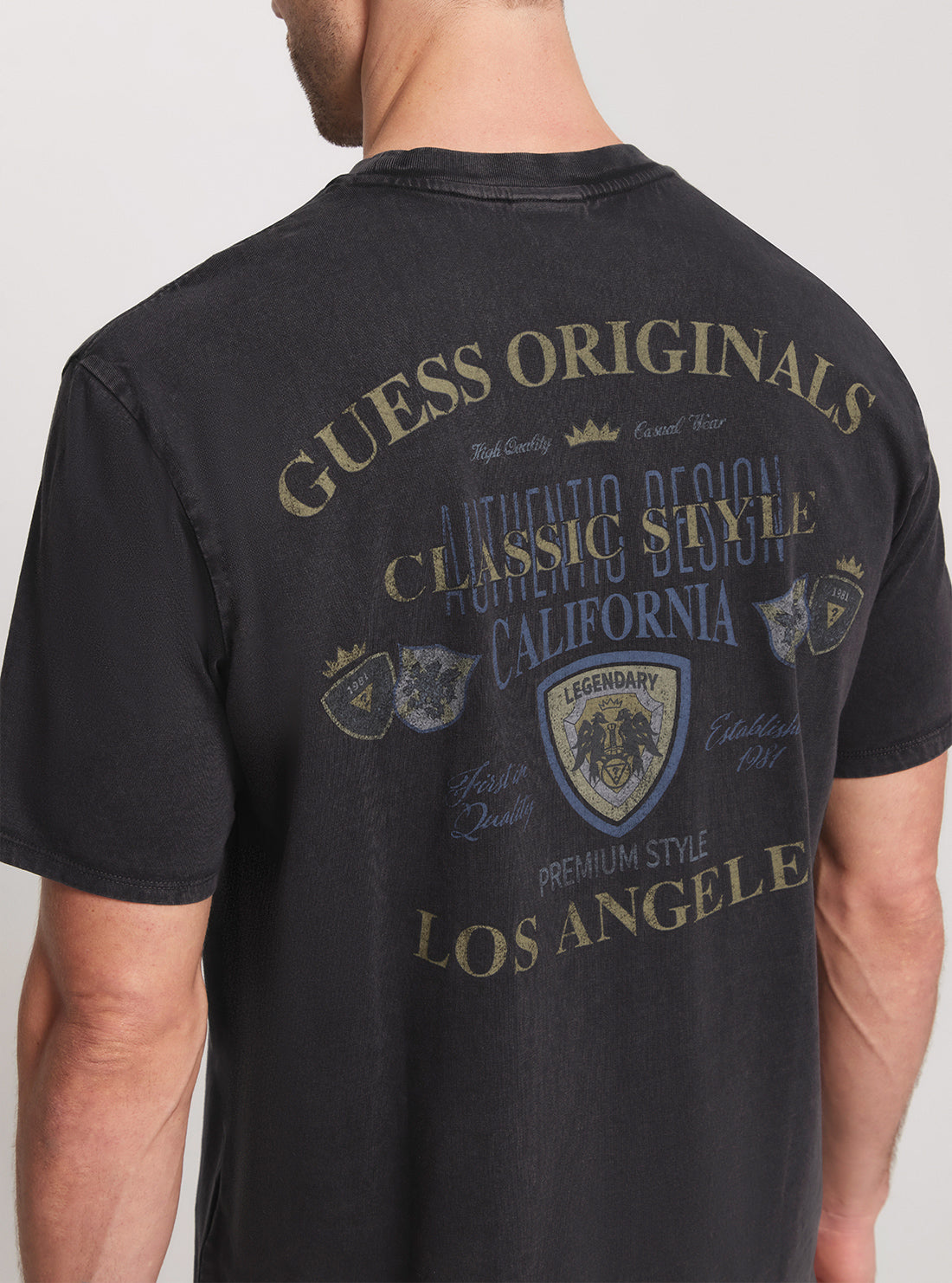 Guess Originals Black Letterman T-Shirt for Men - Vintage Style Cotton Tee - Casual Wear & Street Fashion Outfit