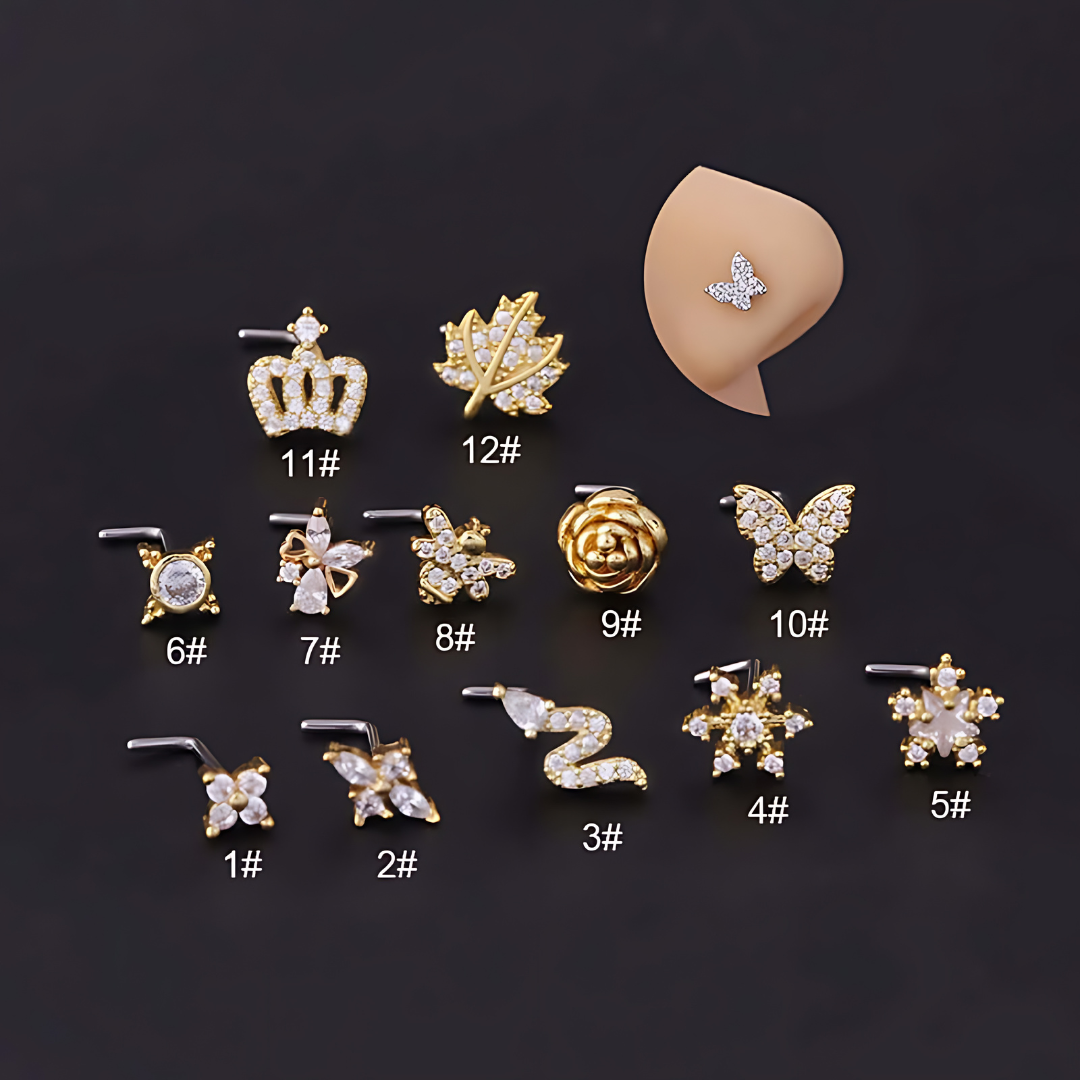 20G Hypoallergenic Rose Leaf Nose Studs - Surgical Steel Nose Ring for Sensitive Skin | Perfect for Everyday Wear, Parties & Special Occasions | HSPJ700