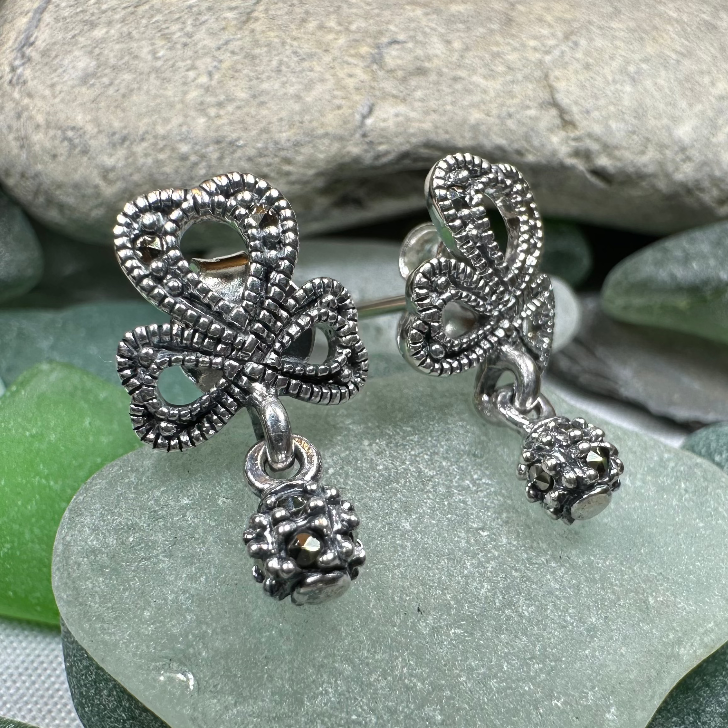 Connemara Shamrock Post Earrings - Irish Clover Stud Earrings for Women, Sterling Silver 925 Hypoallergenic Jewelry - Perfect for St. Patrick's Day, Irish Weddings & Everyday Wear