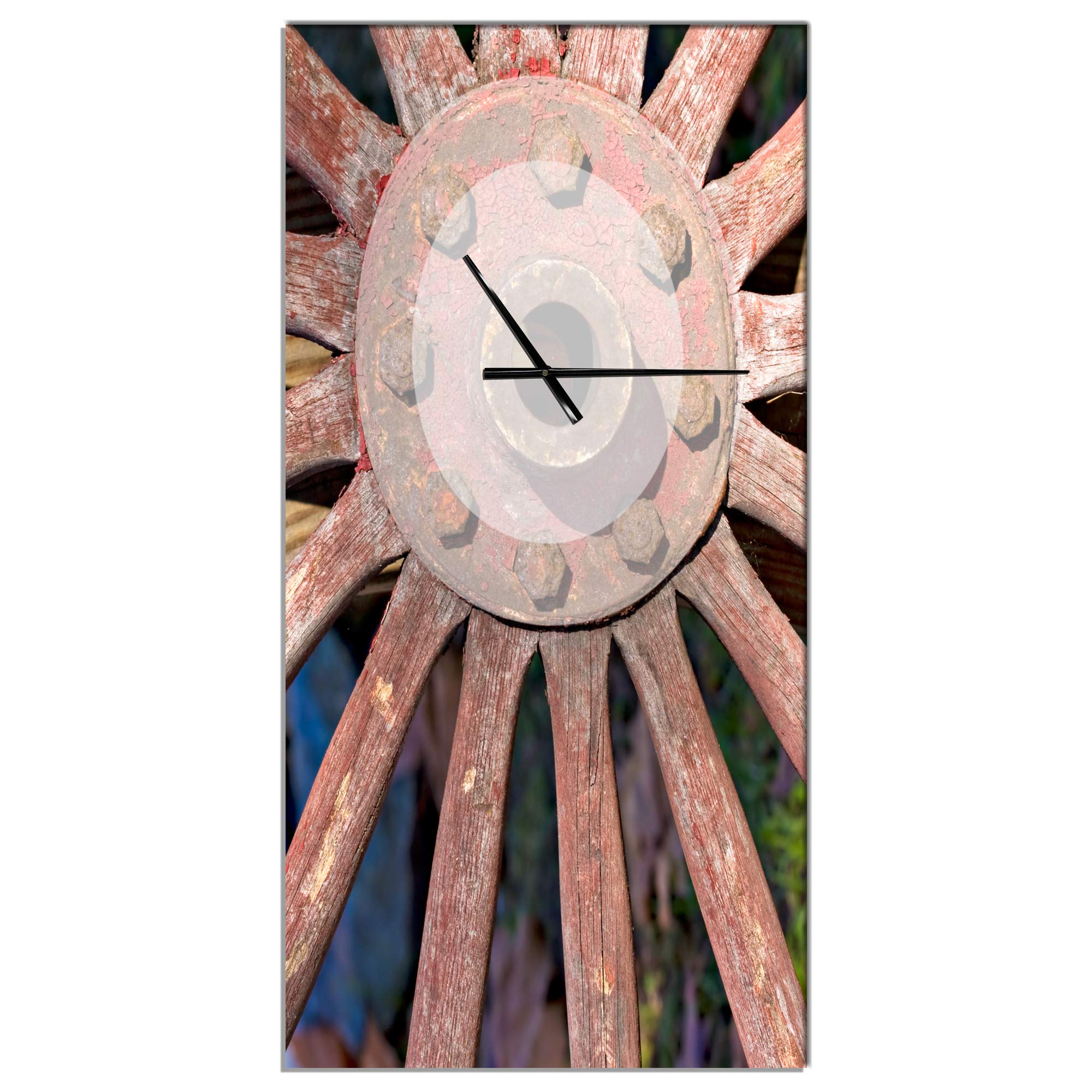Farmhouse Wall Clock - Red Metal Country Wagon Wheel Style, Large Rustic Home Decor Clock for Living Room, Kitchen & Bedroom | Perfect for Farmhouse, Cottage & Vintage Interior Design