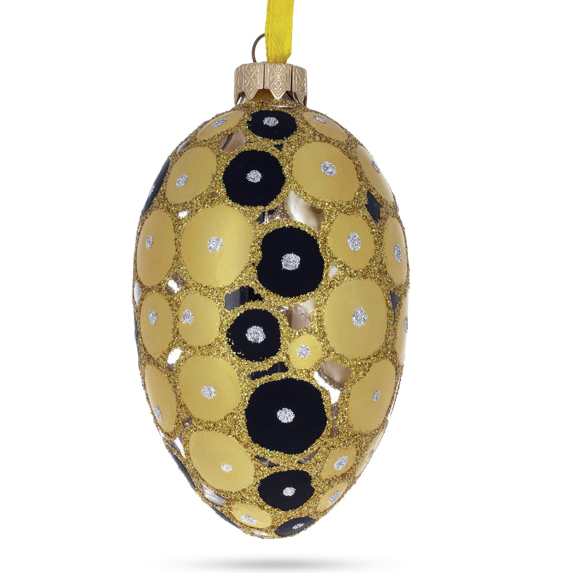 4 Inch Gold and Black Circles Glass Egg Christmas Ornament - Perfect for Holiday Tree Decorations, Gift Giving & Festive Home Decor