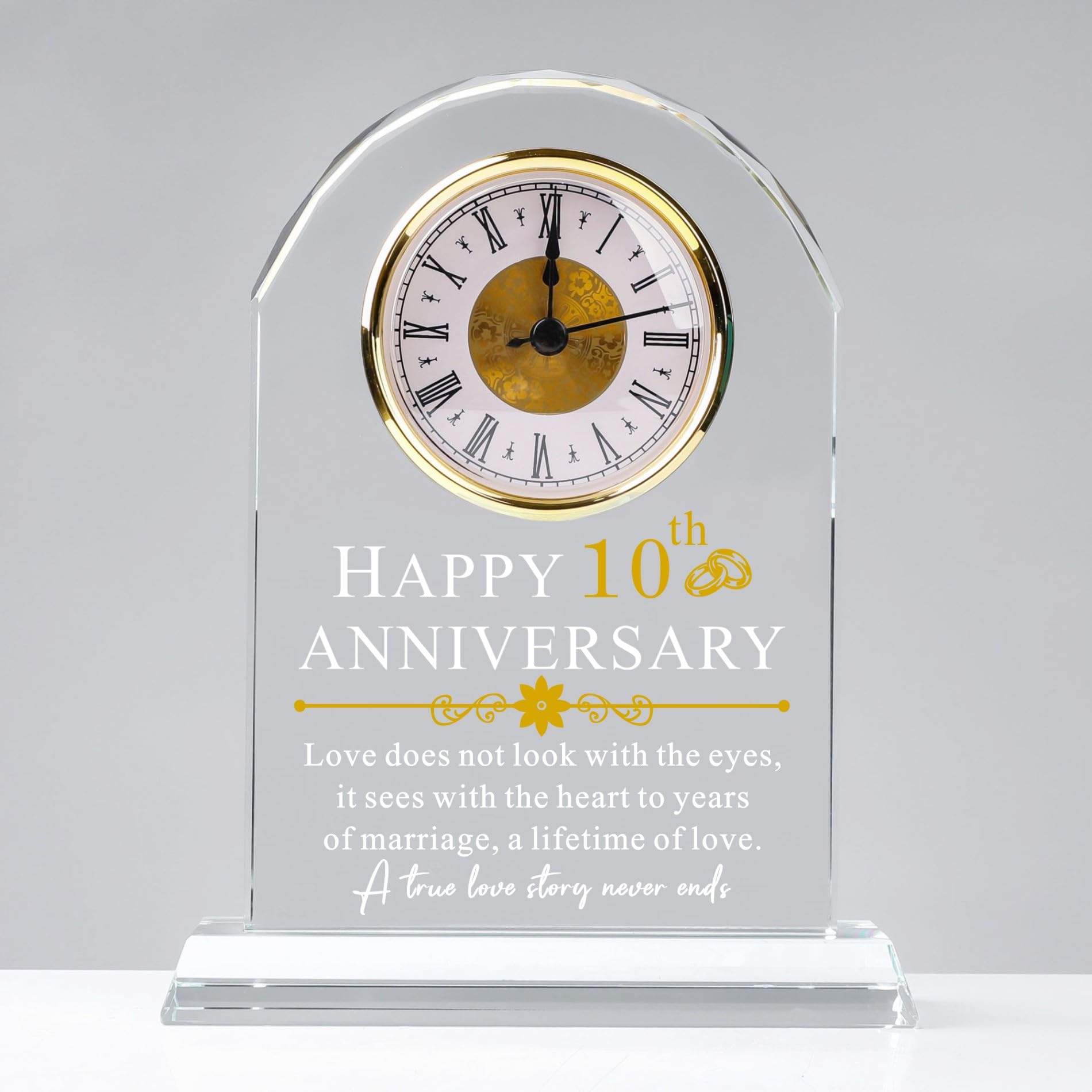 10th Wedding Anniversary Gift - Elegant Glass Quartz Clock for Couples, Him & Her - 10 Years of Marriage Keepsake - Perfect Anniversary Decor for Husband or Wife - Ideal for Home, Office, or Romantic Gift Giving