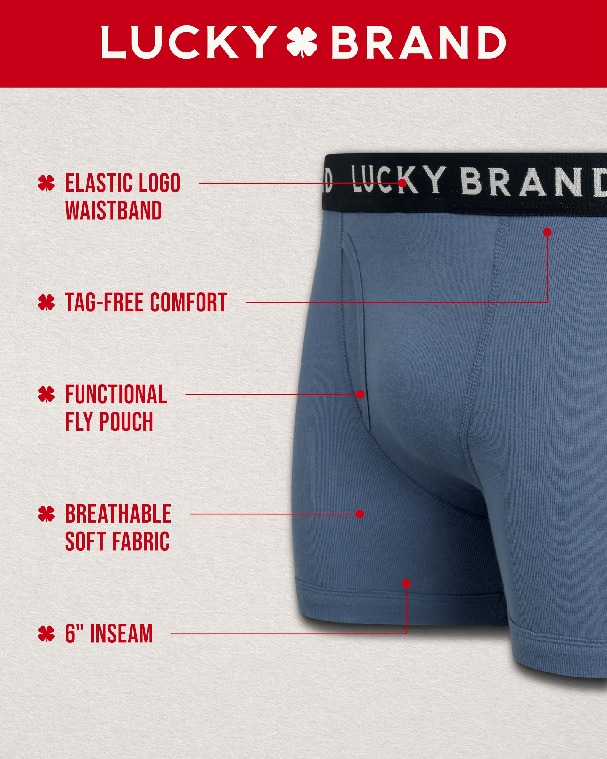 Lucky Brand Men's Boxer Briefs 3-Pack - Soft Cotton Classic Underwear with Functional Fly - Breathable & Comfortable Men's Boxers (S-XXL) - Perfect for Everyday Wear, Workout & Travel