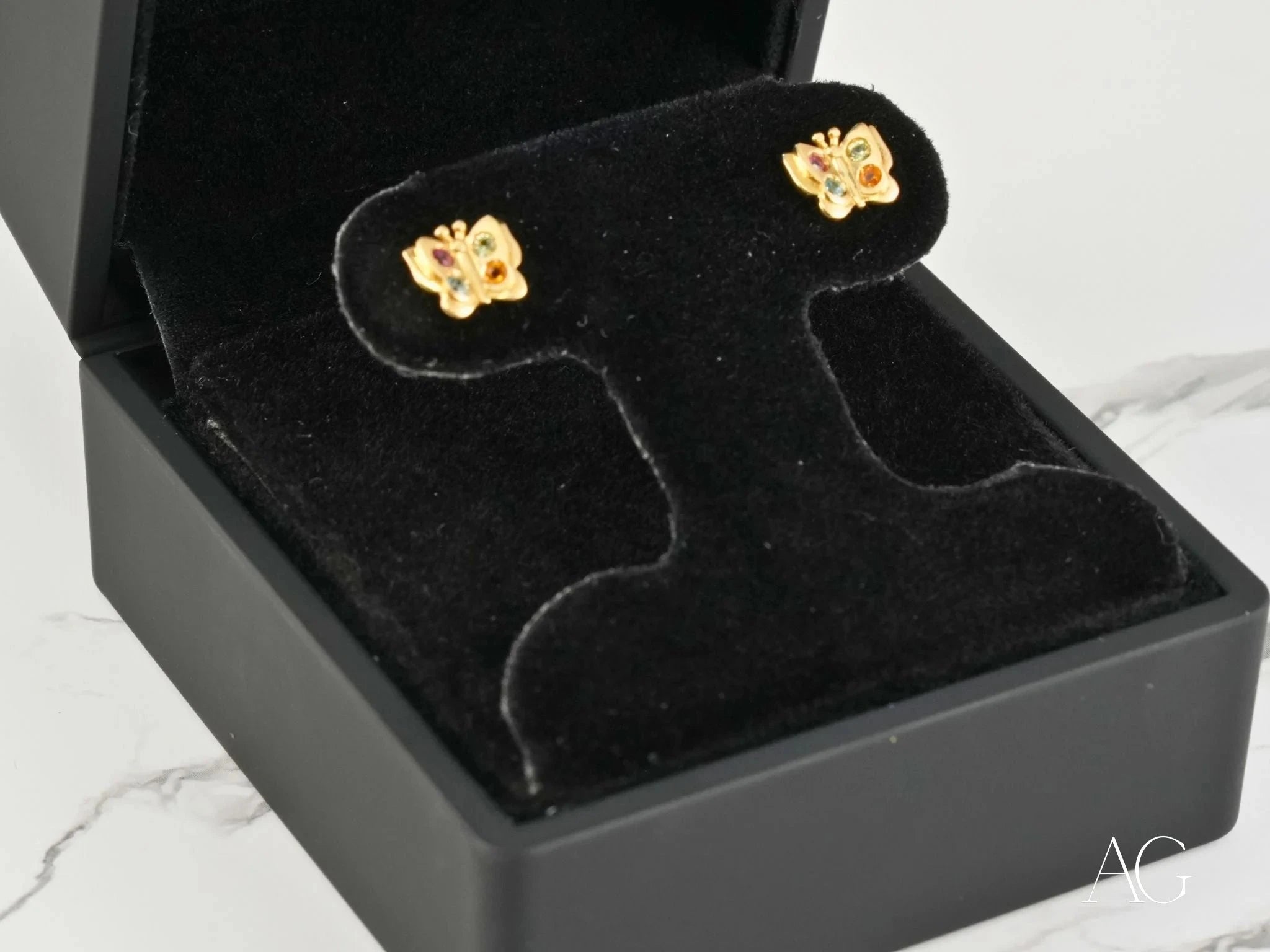 18K Gold Multicolor CZ Butterfly Earrings for Women – Rainbow Flutter Dangle Earrings – Elegant Jewelry Gift for Birthday, Anniversary & Special Occasions