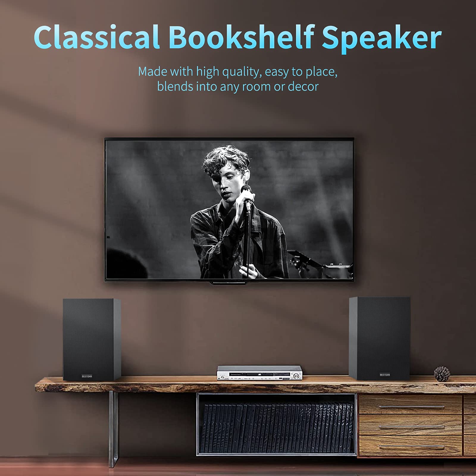 BESTISAN 4 Inch Powered Bookshelf Speakers with Deep Bass, Bluetooth 5.0 Studio Monitor Speakers, 2.0 Near Field Audio Speakers with 2 RCA Line Input, Set of 2 Black - Perfect for Home Theater, Gaming, and Music Listening