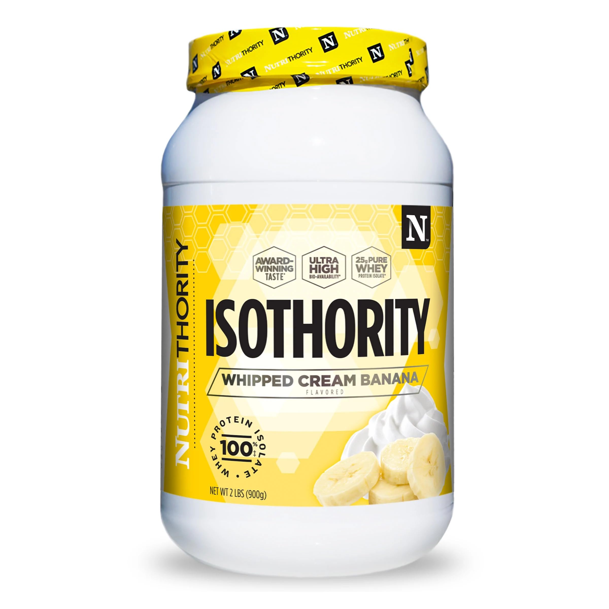 Isothority Whey Protein Isolate Powder - 2lb Banana Whipped Cream Flavor | 25g Protein per Serving | Ultra Absorbable BCAA for Muscle Growth & Recovery | Low Carb, Keto Friendly | Perfect for Post-Workout Shakes, Smoothies & Healthy Breakfasts